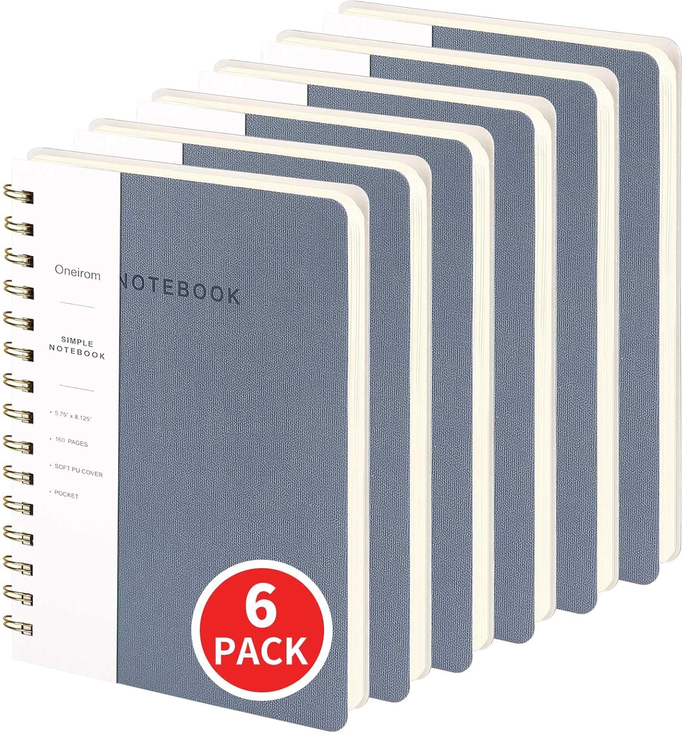 Lined Spiral Notebook College Ruled A5 Journal Book for Note Taking, 160 Pages Writing Journal for Office and Home School Supplies 5.75x8.125 inch (6-Reef Blue)