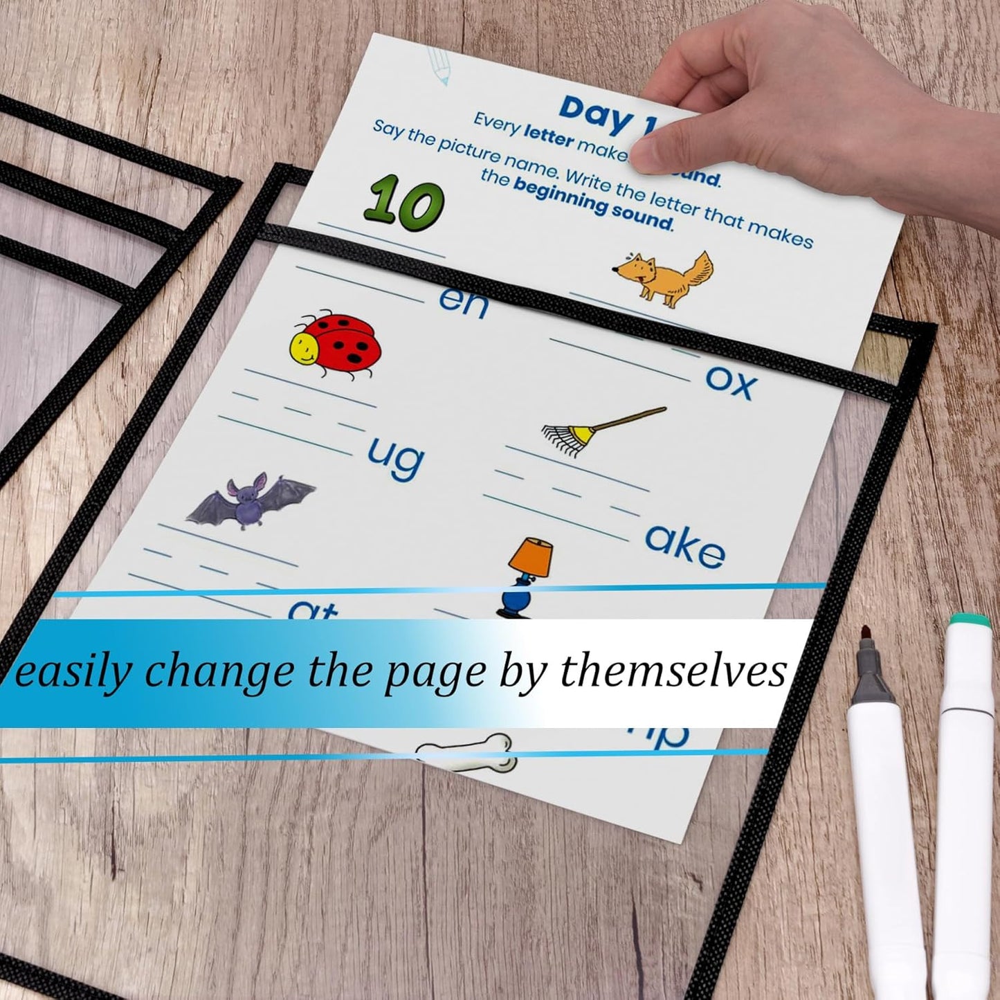 Ndsox 5 Packs Oversized Dry Erase Pockets Reusable Plastic Sleeves Clear Job Ticket Holders Heavy Duty Transparent Hanging Sheet Protectors for Teacher Classroom School Office Work Warehouse, Black