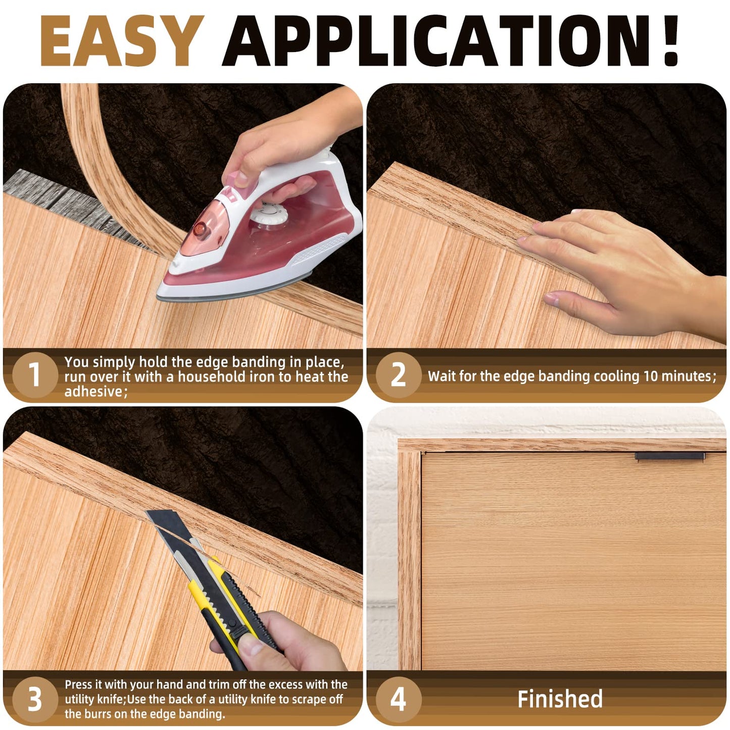 GSCIT Club Red Oak Veneer Edge Banding, 1 1/2 inch x 25ft Roll, Preglued Flexible, Real Wood Tape Banding