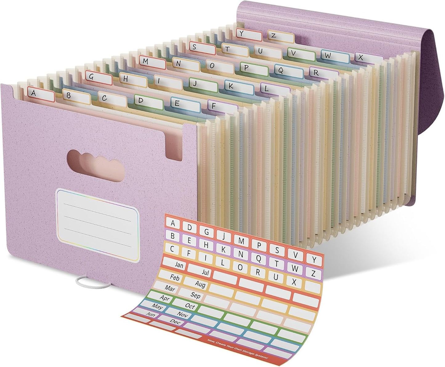 Accordion File Organizer, 26 Pockets Wheat Straw Expanding File Folder, Monthly Bill Receipt Organizer, A-Z Tabs, 100% BPA Free, Return to Nature, Healthy Living-Lavender Purple