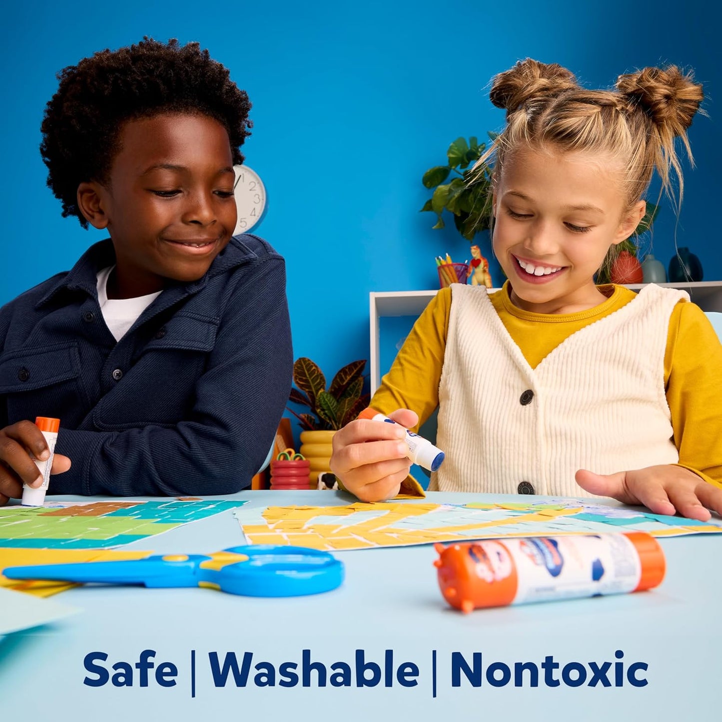 Elmer's BlooStick Buddies Glue Sticks, Disappearing Blue Glue Stick, Anti-Roll Cap, 6g, 48 Count, #1 Teacher Brand