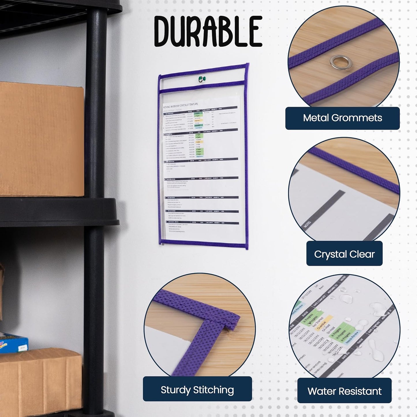 Essex Wares - 5 Pack, Purple, Job Ticket Holders, 10" Wide x 13.5" Tall - Clear Plastic Shop Ticket Holders - Easy to Use, Reusable & Easy Erase Plastic Invoice Holders, Water-Resistant & Durable