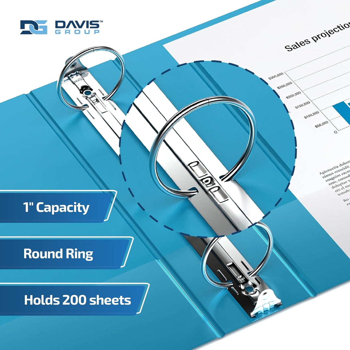 Easyview Premium 3-Ring Binders with Clear-View Covers and Round Rings, Binders for School or Office, 1 Inch, Pack of 6, Turquoise