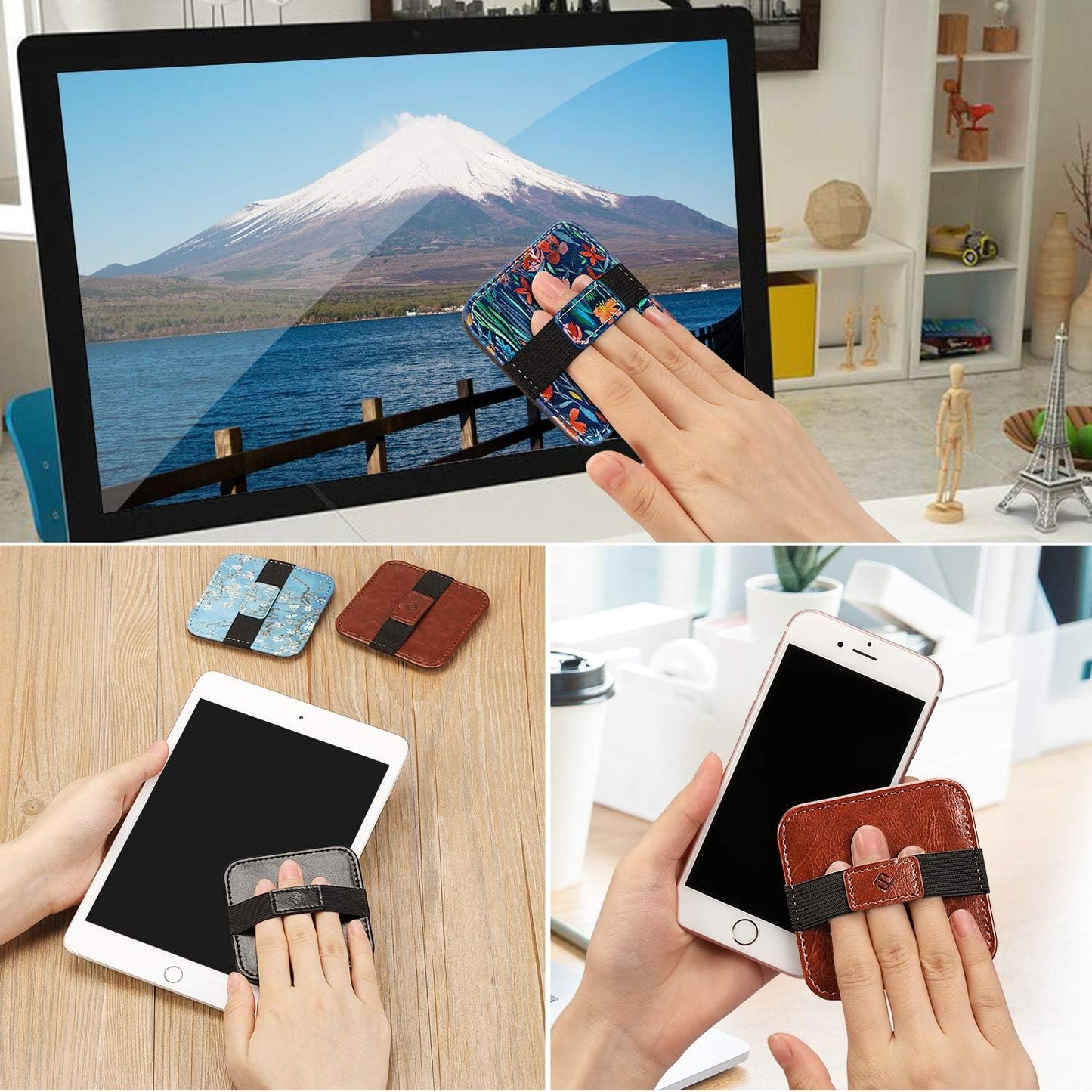 Fintie Screen Cleaning Pad, [4 Pack] Soft Cloth Wipes Screen Cleaner with Elastic Strap for iPad, iPhone, MacBook, Tablets, Laptop (Blossom)