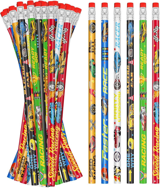 Cinrobiye 100 PCS Racing Car Pencils Race Cars Stationery Pencils Bulk with Eraser for Car Themed Birthday Party Favors Supplies School Classroom Office Giveaways Prizes Carnival Prize Game Gifts