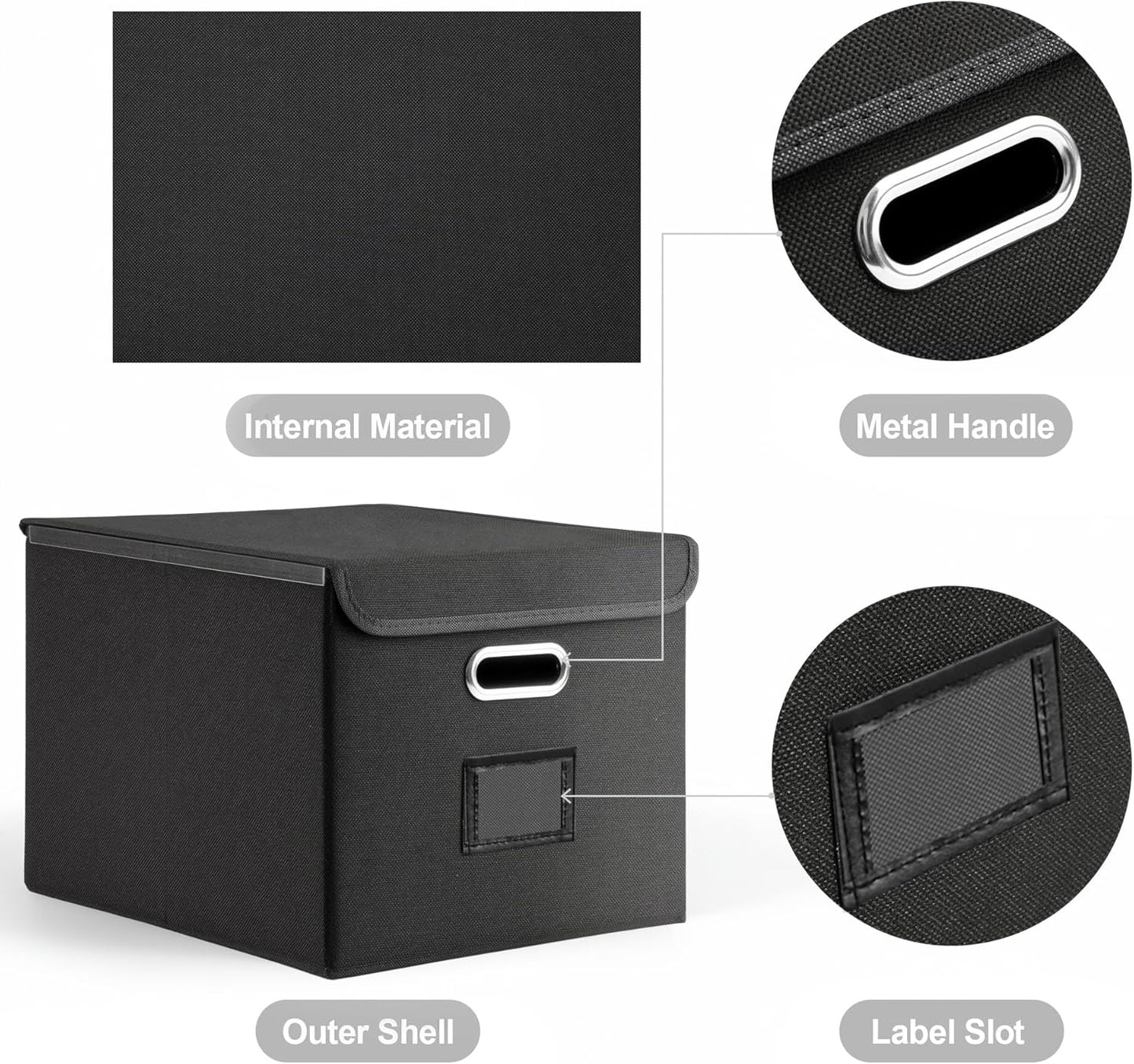 File Organizer Box, Linen Filing Organizer with Lid, Large Desktop File Boxes, Black