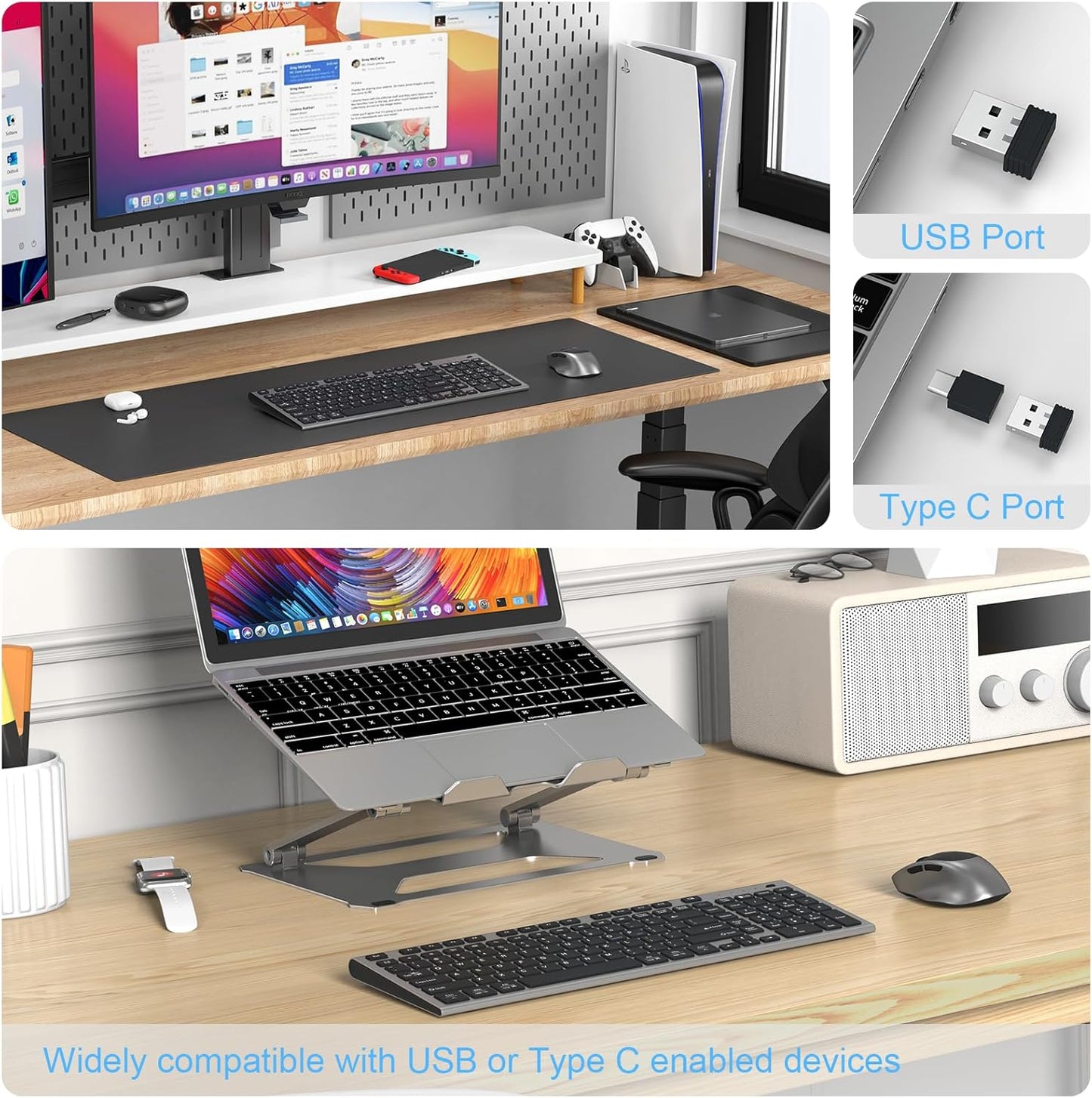 FENIFOX Wireless Keyboard and Mouse, Ergonomic Rechargeable Silent Quiet Slim USB C Flat Compact Full Size with Number Pad Soft Cover Keyboards for Mac Computer PC Surface Laptop MacBook iMac Black