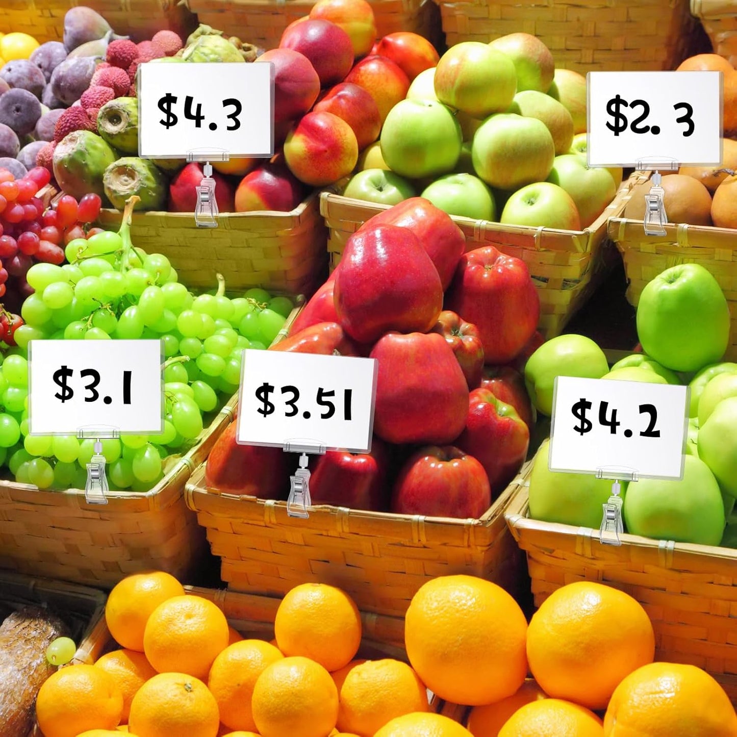 Epakh 20 Pieces Sign Clips Rotating Price Tag Clip Swivel Sign Holder for Handrails or Tubes with 20 Pieces Hard Card Sleeves PVC Card Protector for Shelves Store Supermarket(Sector Style)