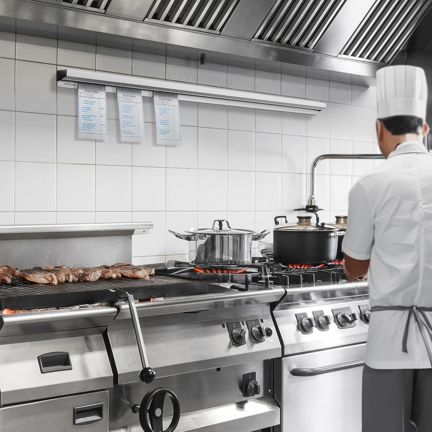 GRIDMANN 48-inch Slide Check Rack, Aluminum Restaurant Ticket Holder for Commercial Kitchen Food Orders