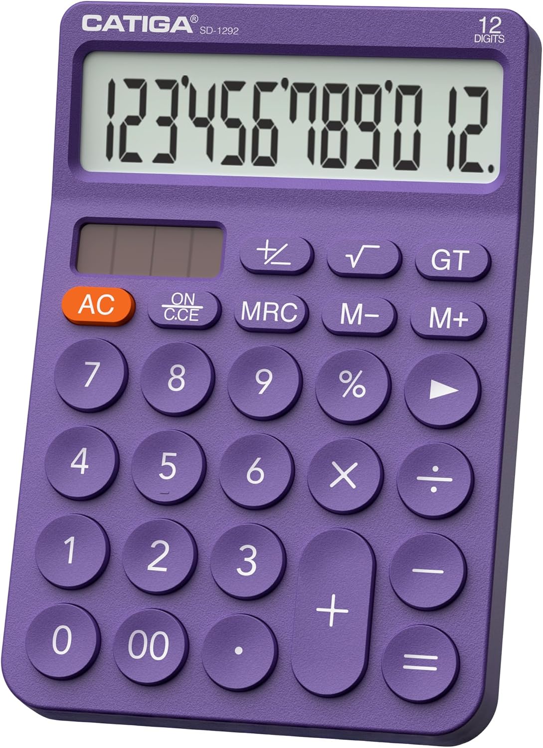 CATIGA 12 Digit Desktop Calculator Basic Desk Calculator with Large LCD Display, Big Buttons, 4 Function, Solar and Battery Dual Power, for Office, School, Home, SD-1292 Purple