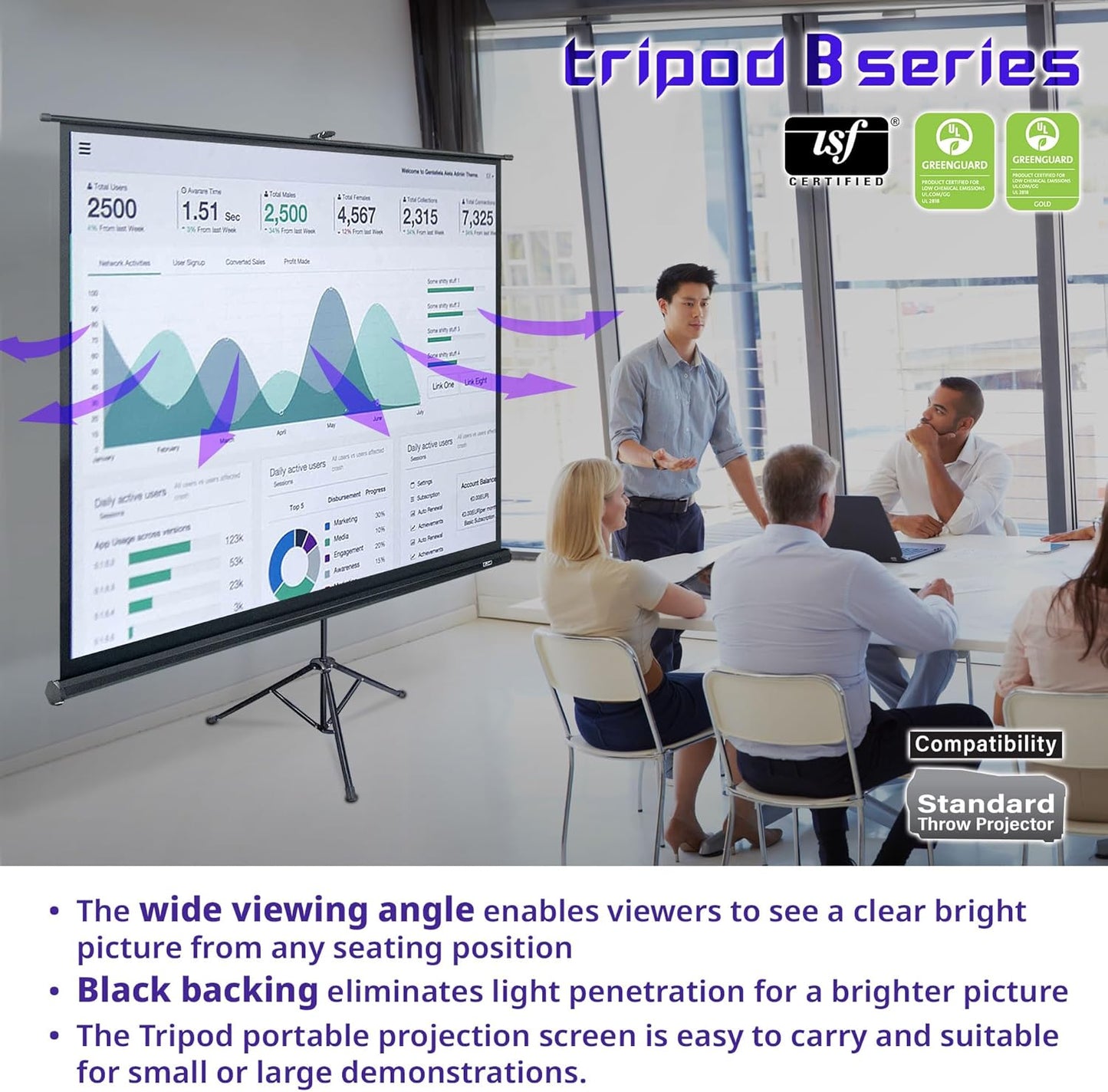 Elite Screens Tripod B, 85-INCH 1:1, Lightweight Pull Up Foldable Stand, Manual, Movie Home Theater Projector Screen, 4K / 8K Ultra HDR 3D Ready, 2-YEAR WARRANTY, T85SB