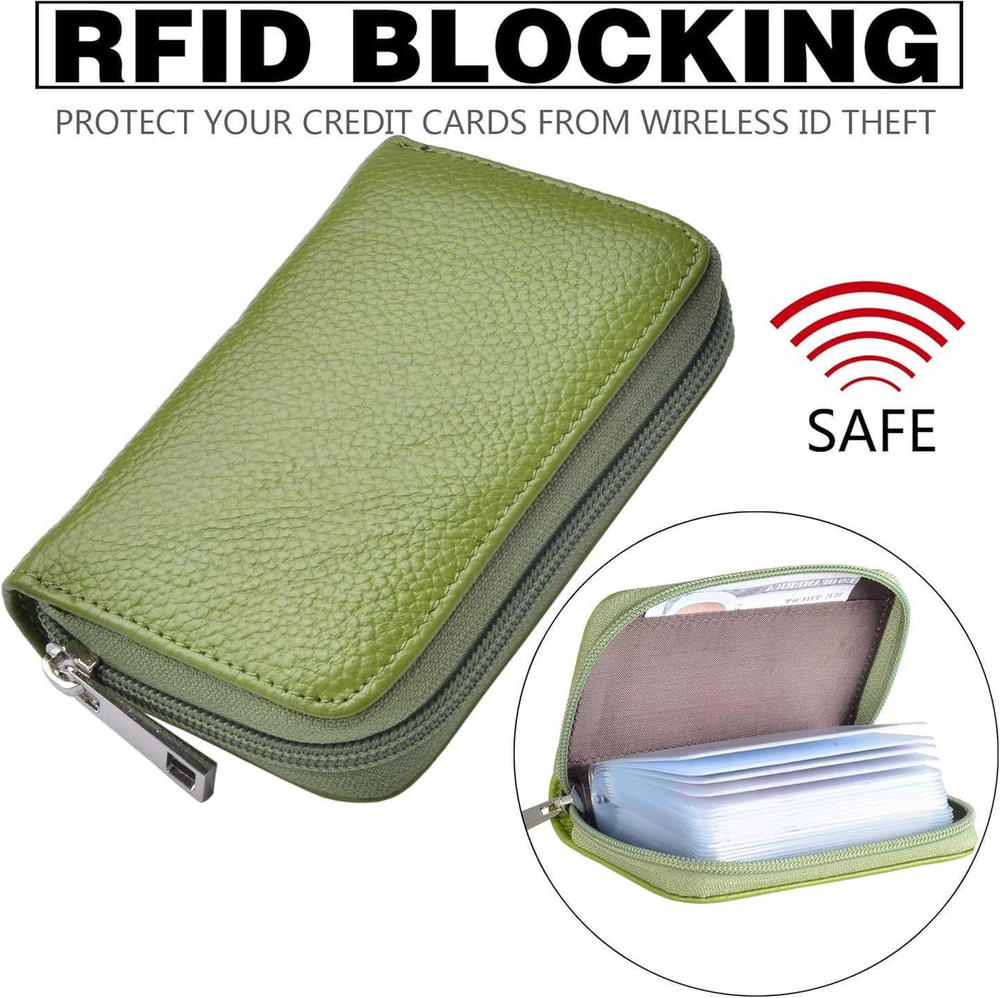 Easyoulife Genuine Leather Credit Card Holder Zipper Wallet With 26 Card Slots