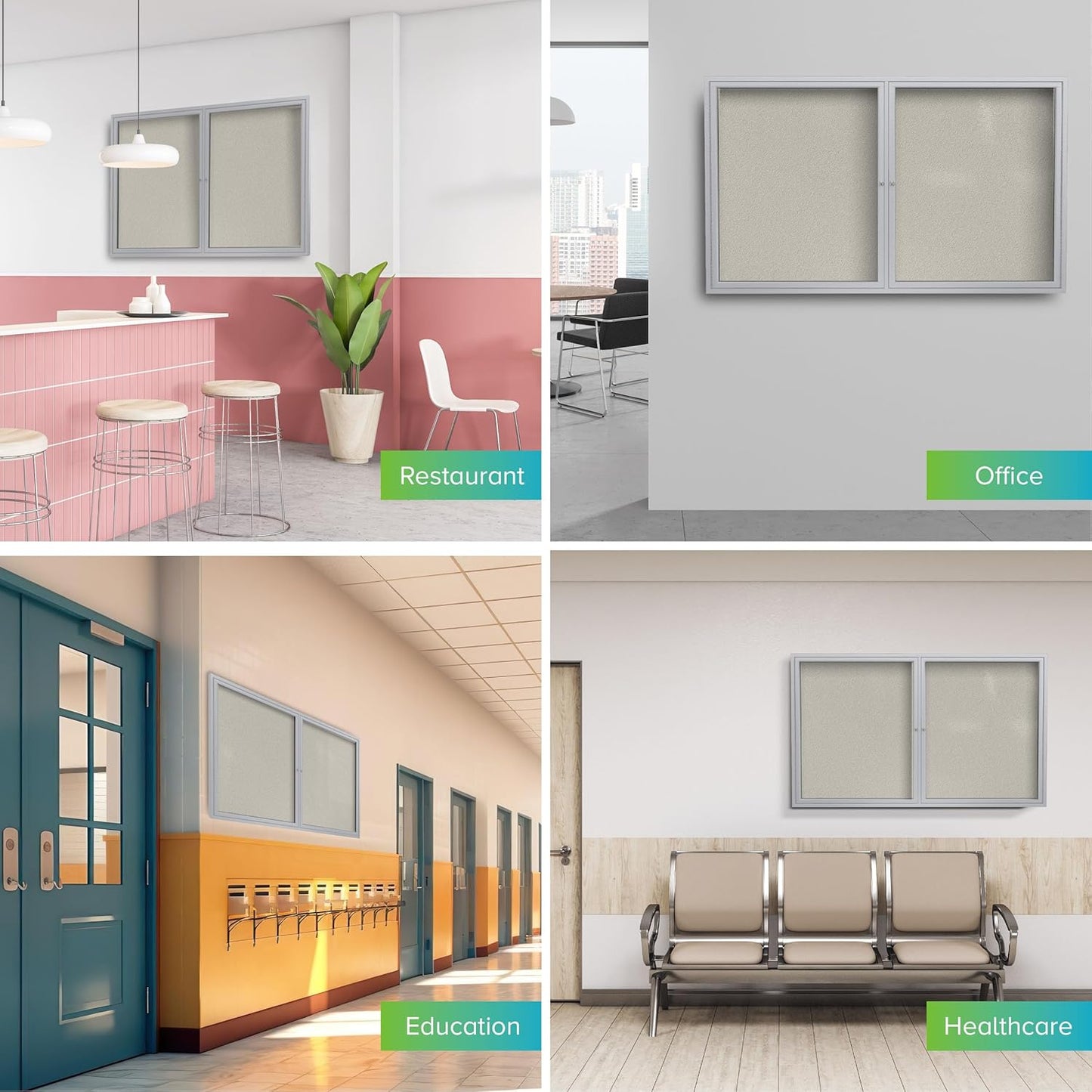 Ghent 48"x60" 2-Door Outdoor Enclosed Vinyl Bulletin Board, Shatter Resistant, with Lock, Satin Aluminum Frame - Ivory (PA24860VX-185), Made in the USA