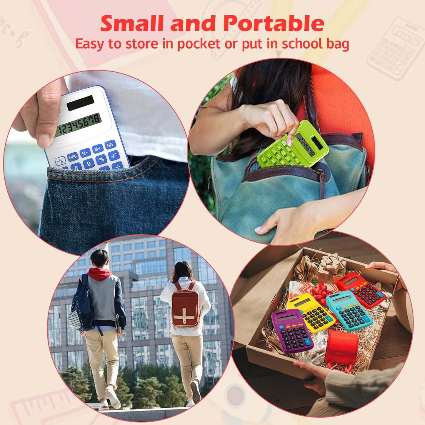 48 Pcs Pocket Calculator,Pocket Size Basic Calculators,8 Digit Display Solar Battery Dual Power Desktop Calculators,Mini Calculator for Students,Home,Office, 3 Styles