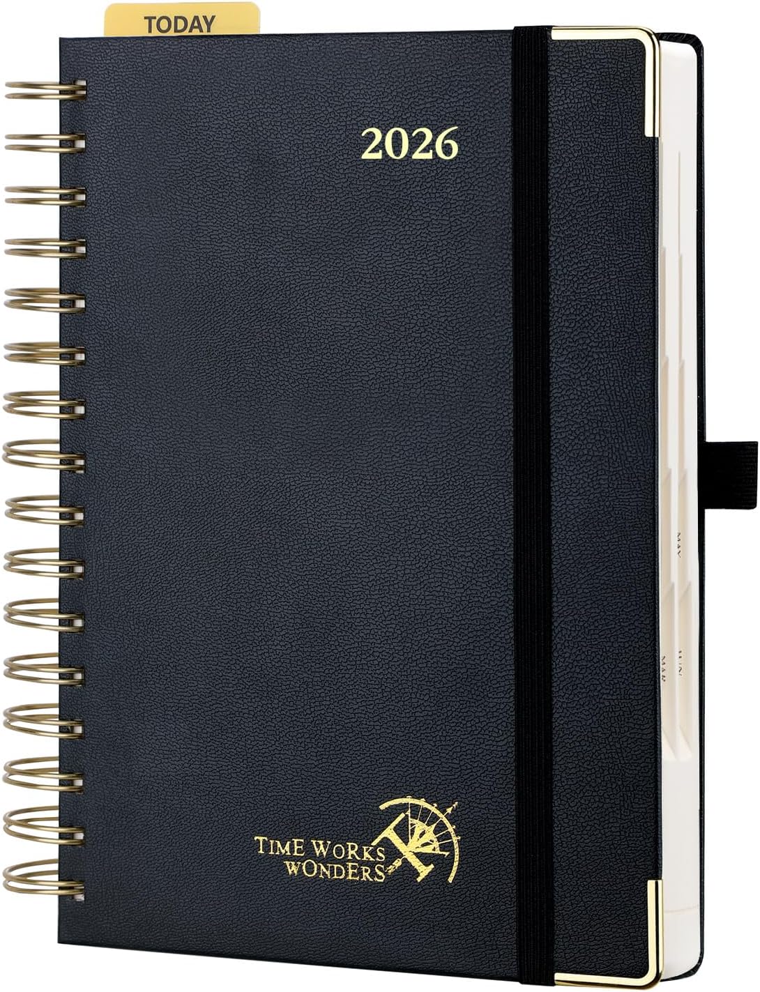 POPRUN 2026 Daily Planner One Page A Day - [8.5" x 5.75" Wire-Bound Hard Cover] Agenda 2026 Hourly Appointment Book with Monthly Calendar, Inner Pocket, Ivory Paper - Black