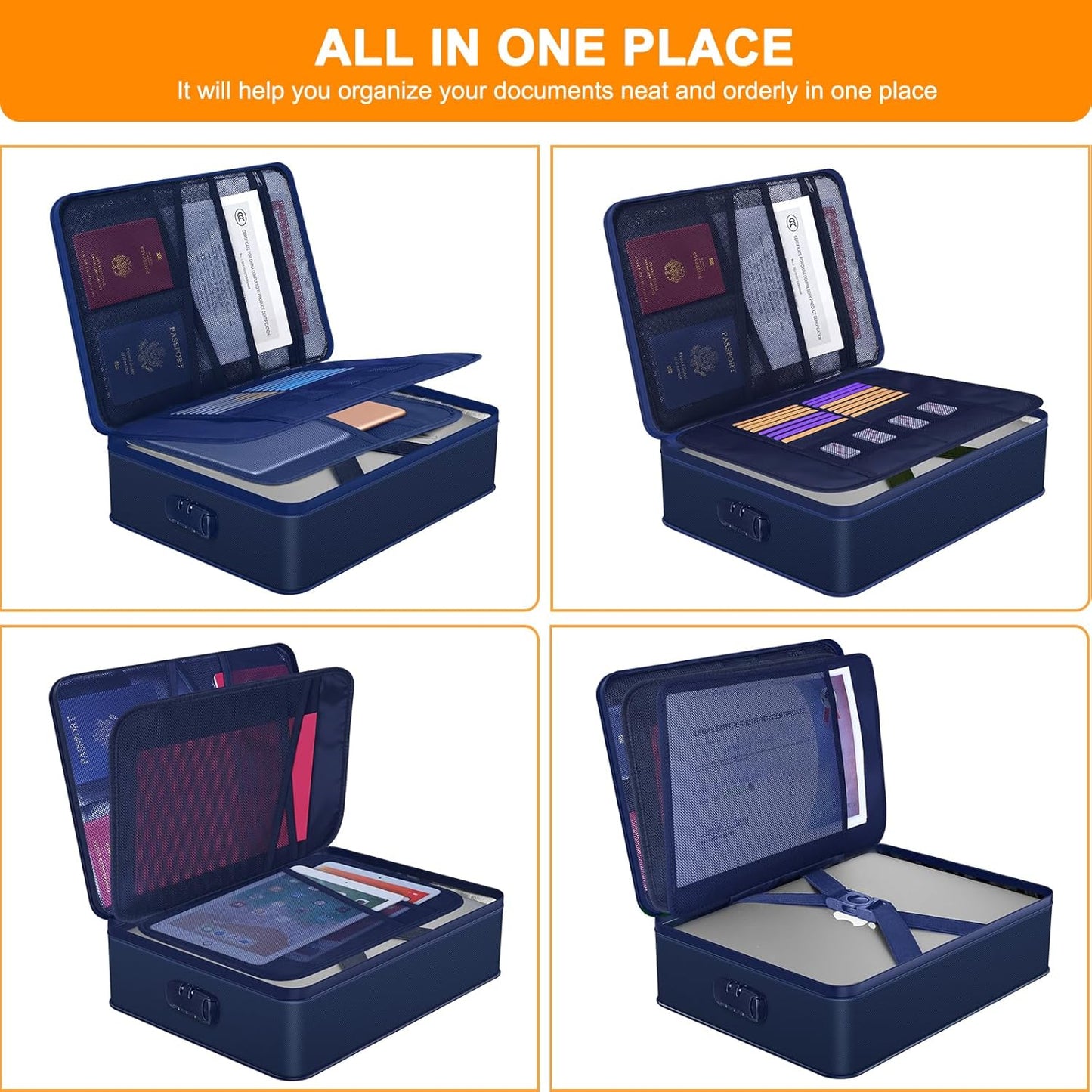 Document Organizer with 5200℉ Heat Insulated, 16.1"x11.4"x4.3" Waterproof and Fireproof Document Box with Lock, Home Strong Fireproof Safe Storage Box for Legal Size Documents and File，Blue