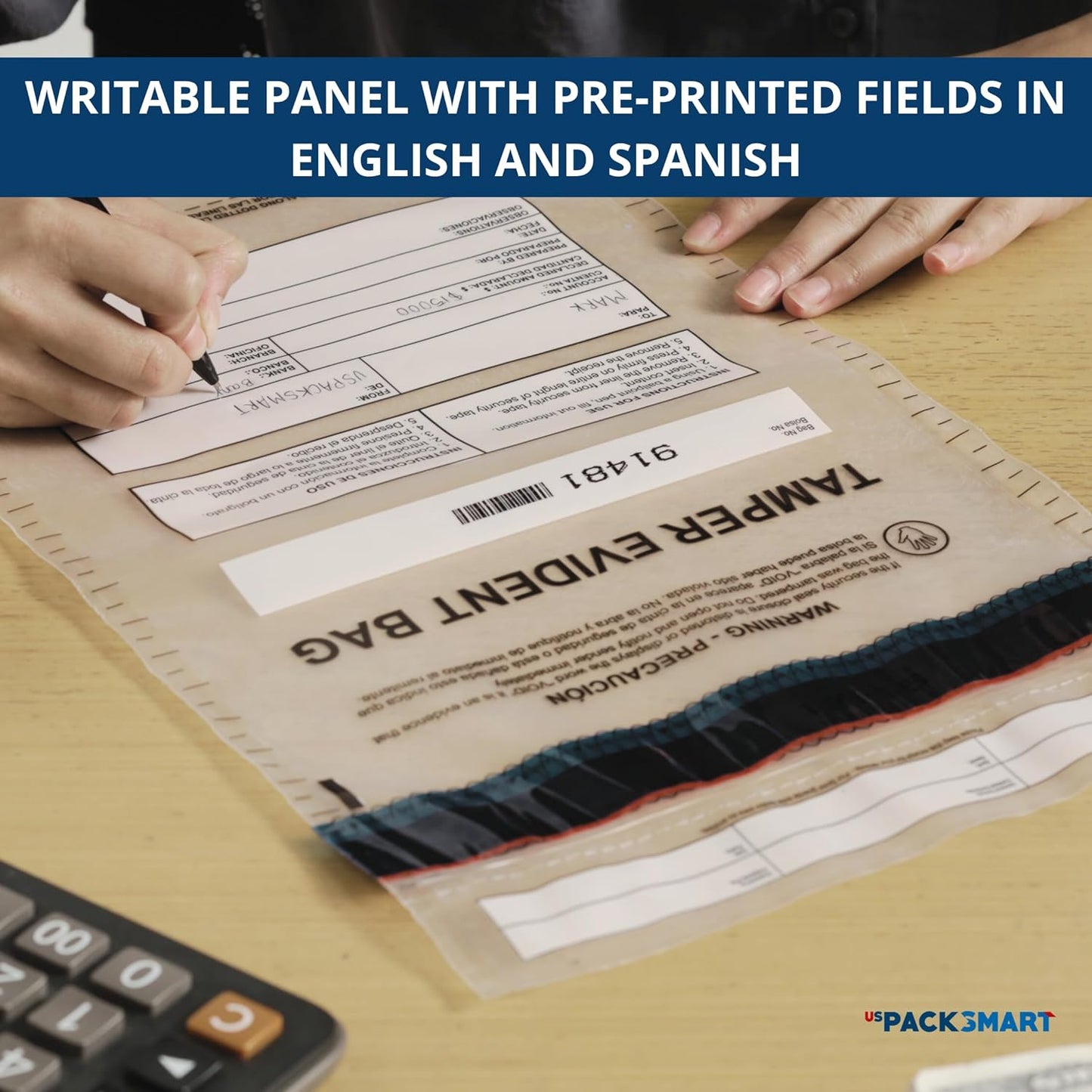 10”x13" Clear Plastic Deposit Bags with Security Tape Tamper Evident - Secure Bank Deposits, Cash Handling, & Currency Transport | Self-Sealing Tape with Hidden Graphics | 100-Pack