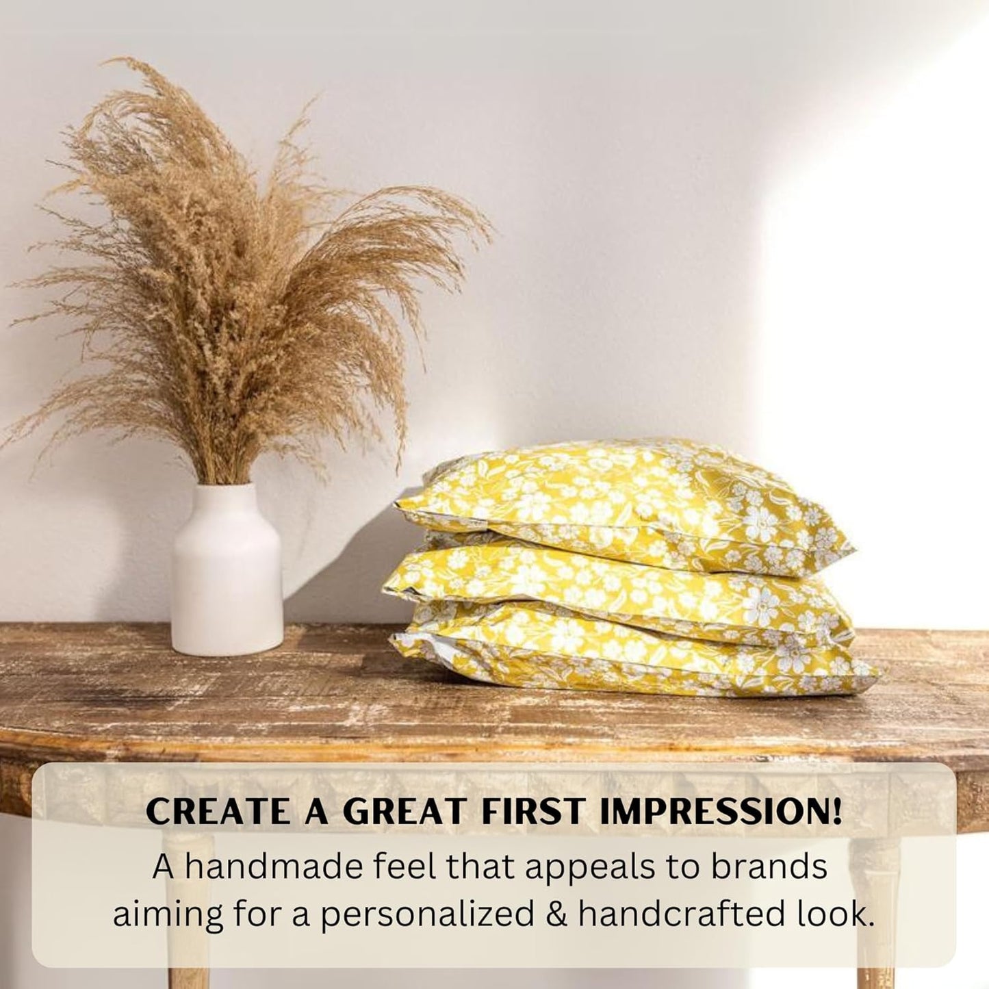 12x15.5 Poly Mailer Envelopes 100 Pcs Large-Sized Colored Designer Shipping Bags For Clothing Cute Mailers Unpadded Self-Sealing Packaging Recyclable Eco-Friendly (Yellow Floral) Mini Wander