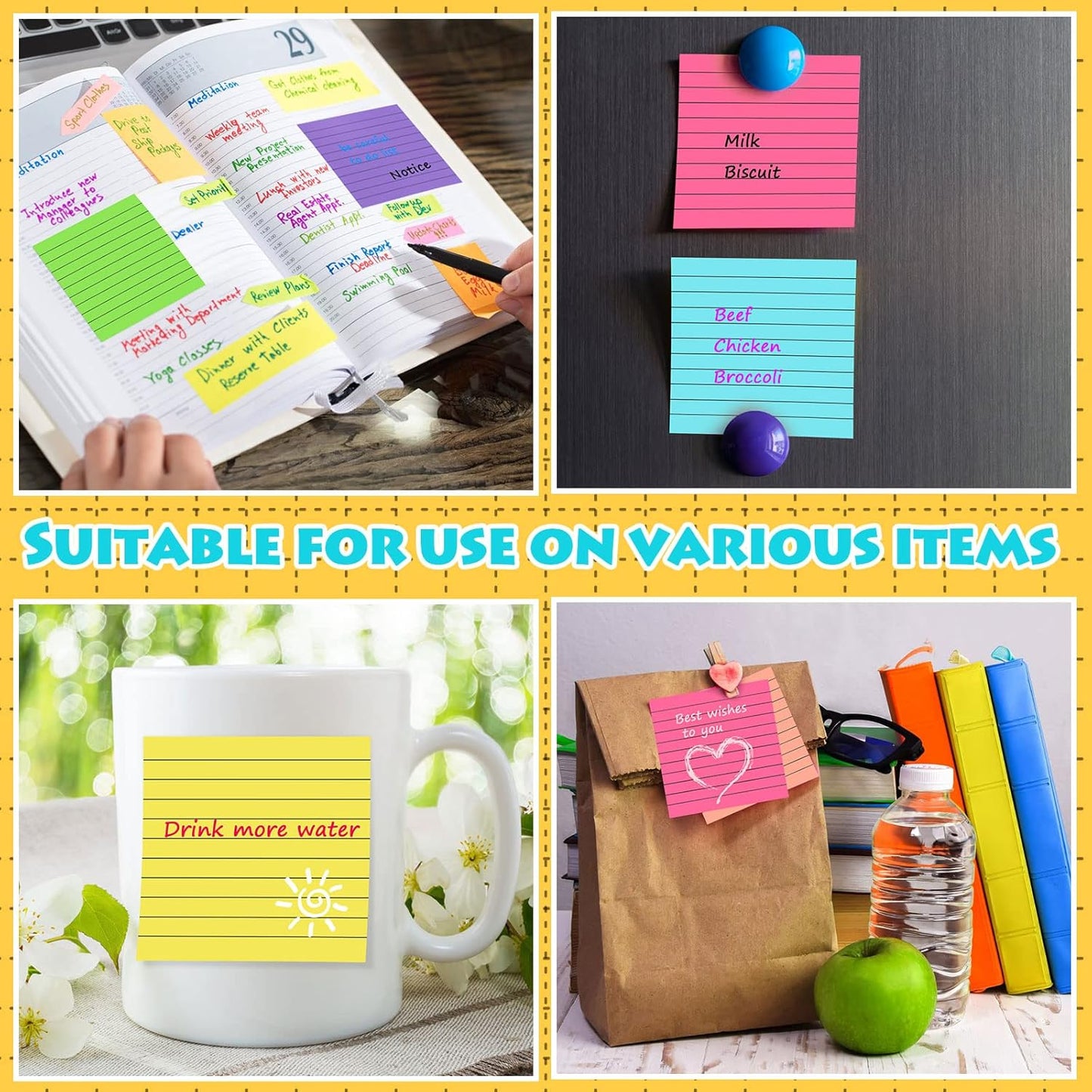 Yexiya 64 Pcs Lined Sticky Notes Self Stick Notes with Lines Bright Assorted Colors Sticky Pad for Home Office Products Post Memos, 1920 Sheets(4 x 4 Inch,Chic Color)