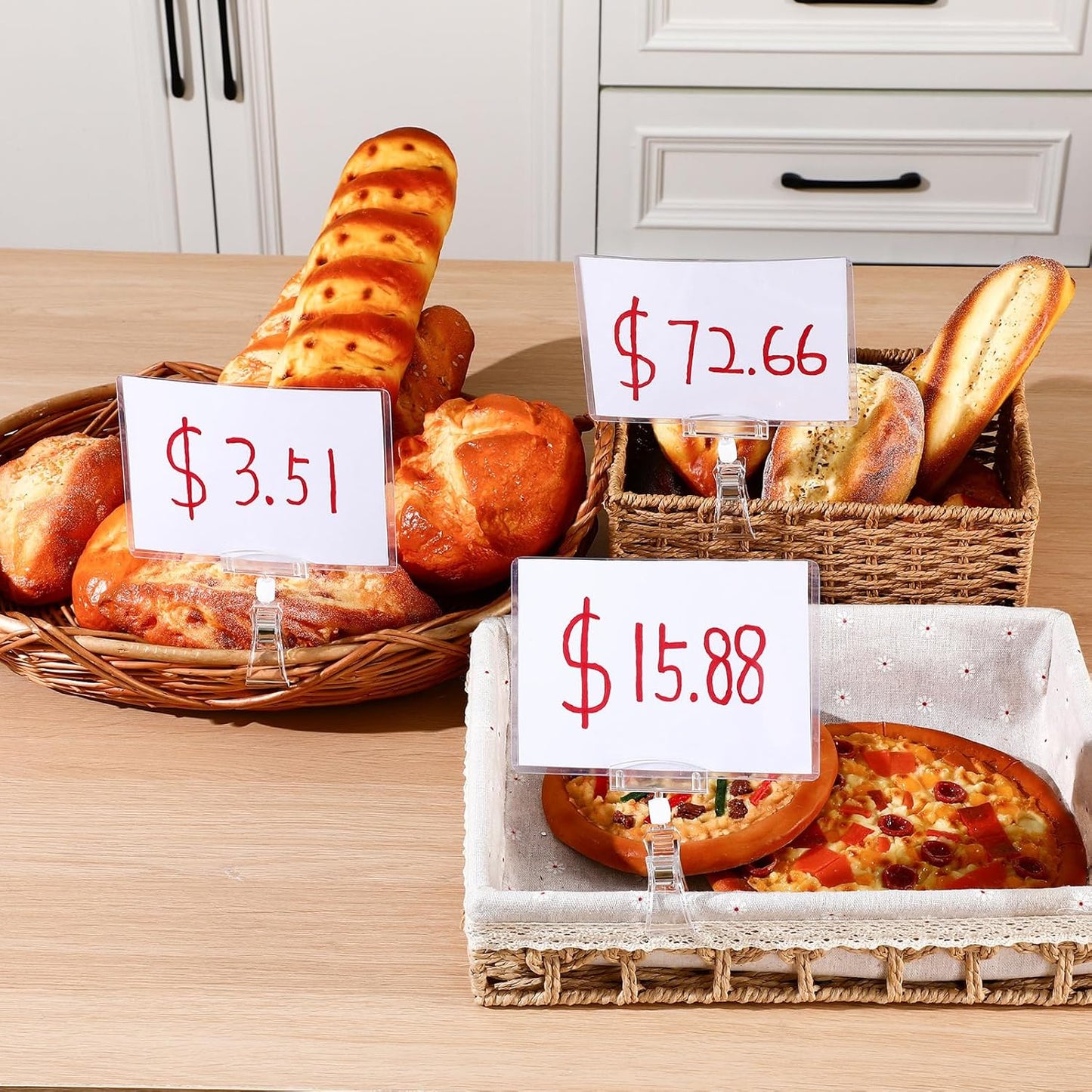 Epakh 20 Pieces Sign Clips Rotating Price Tag Clip Swivel Sign Holder for Handrails or Tubes with 20 Pieces Hard Card Sleeves PVC Card Protector for Shelves Store Supermarket(Sector Style)