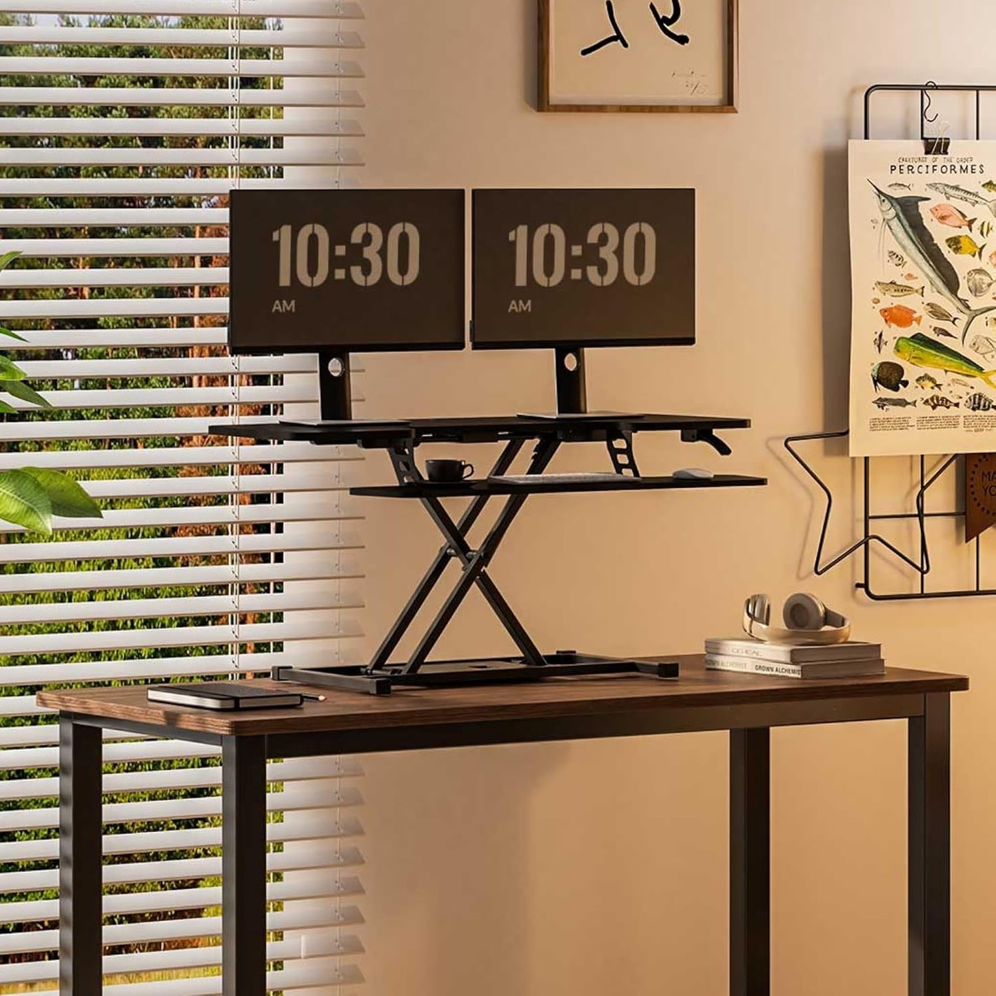 FLEXISPOT 40" Wide Standing Desk Converter Sit to Stand up Riser Height Adjustable Computer Workstation with Spacious 2-Tier Desktop, Black