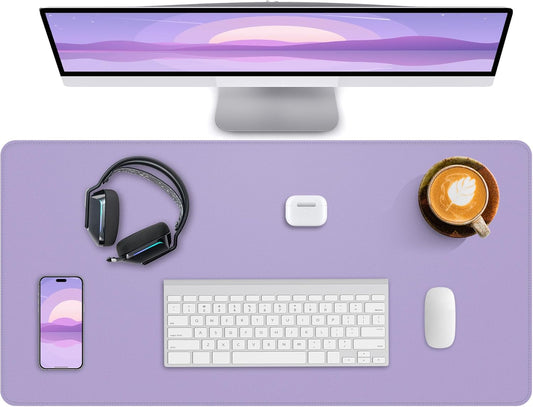 Desk Pad Mat 23.6"x13.7" - Waterproof Mouse Pad & Desk Protector, Non-Slip PU Leather for Gaming Keyboard/Mouse, Stitched Edge XL Office Desk Pad with Ergonomic Support(Light Purple)