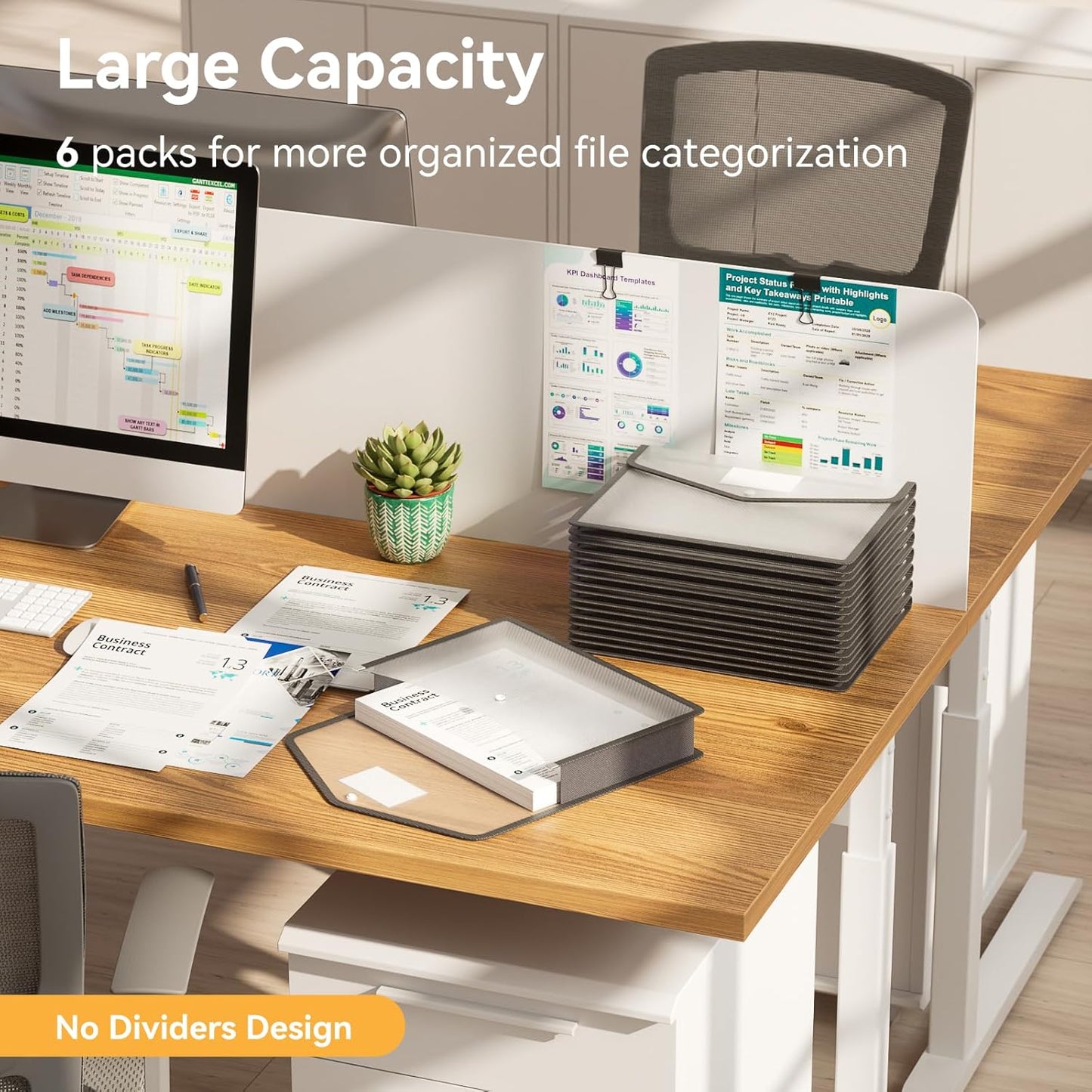 ABC life 8 Pack Plastic Expanding File Folder, Folders for Documents with Snap Closure, Black File Folder Organizer Holder, Transparent Accordion File Pouch,Large Capacity, Fit Letter/A4 Size - Black