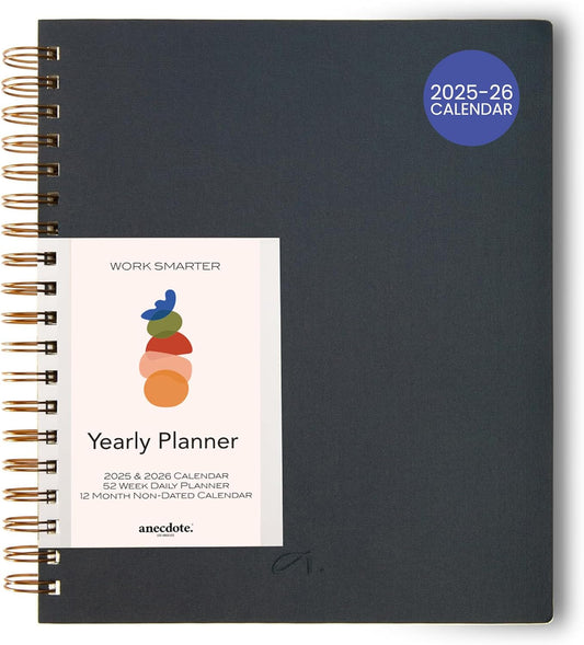 Anecdote Planner 2025 (8.5" x 10") Daily Planner Weekly Monthly Planner - 52 Weeks w/Library Buckram Cover, Brass Spiral - A4 Size Bleed-Resistant Paper – Ink Blue