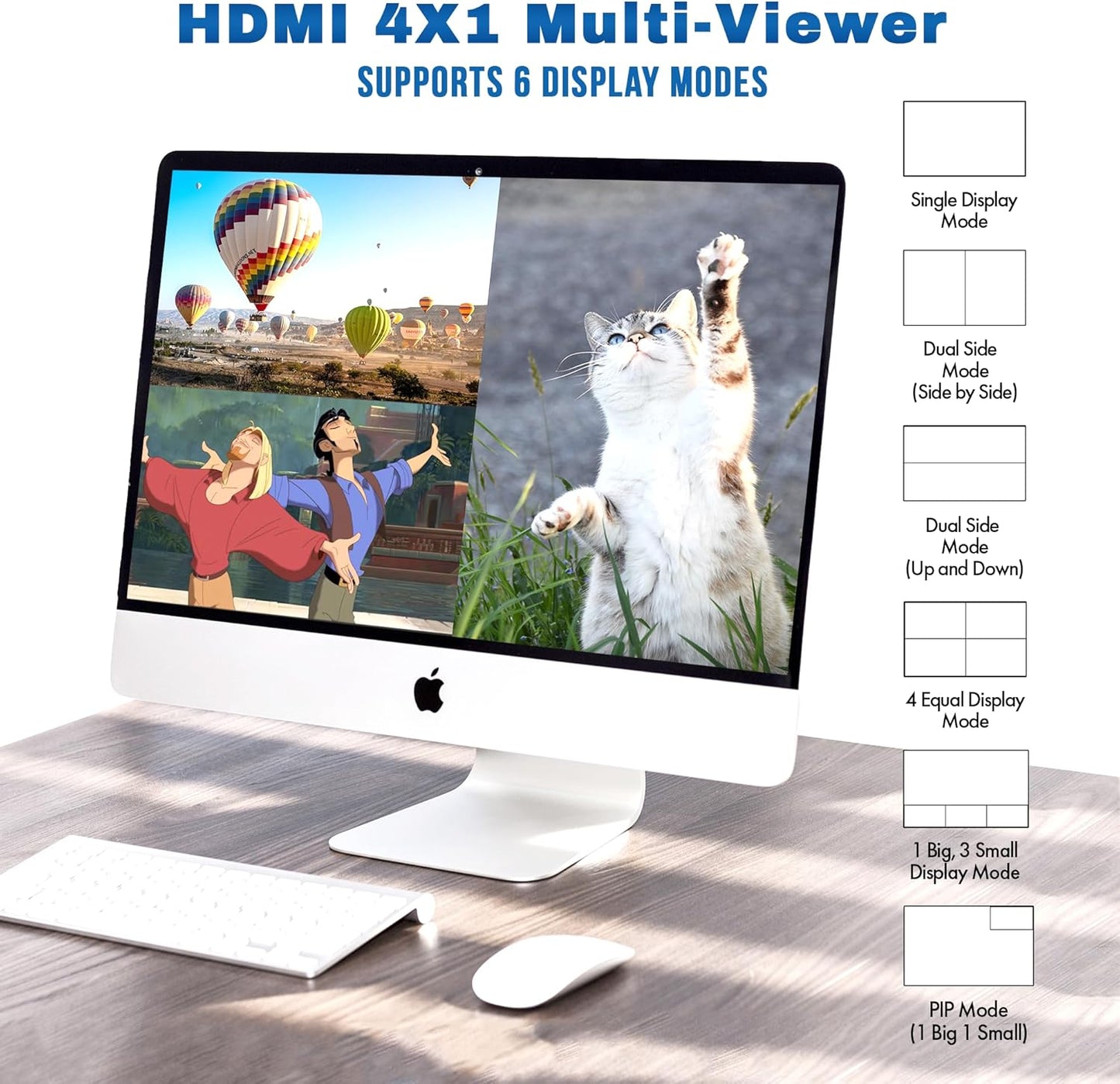 J-Tech Digital 4K HDMI Multiviewer Switch 4 in 1 Out, 4x1 4K 30Hz HDMI Quad Multiviewer Seamless Switcher with PiP, 6 Viewing Modes, Audio Extraction via Optical 3.5mm (JTECH-MV41AE)