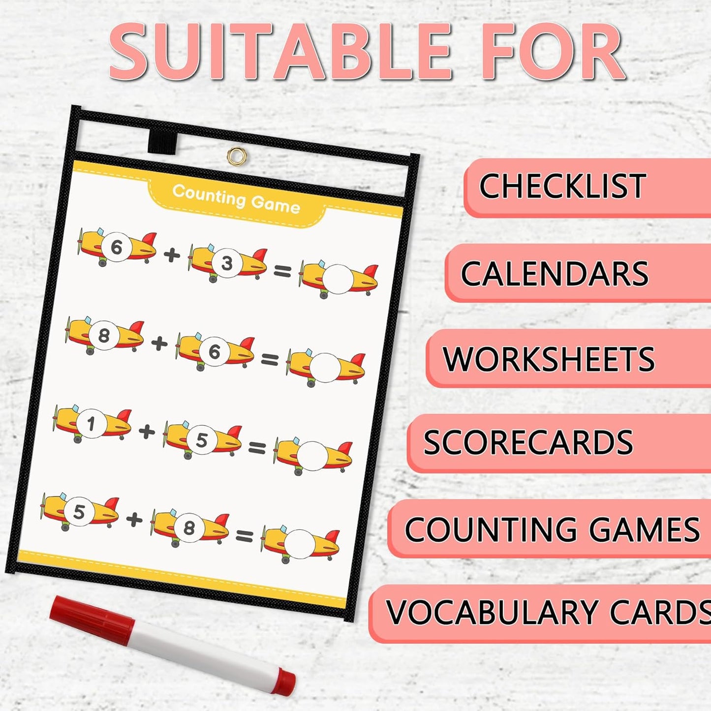 Antner 30 Packs Oversized Dry Erase Pockets Reusable Sleeves 10x13 Job Ticket Holders, Clear Plastic Dry Erase Pouches Heavy Duty Sheet Protectors for Teacher School Classroom Office Supplies, Black