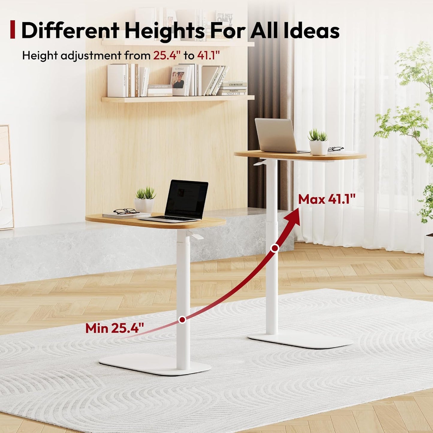 SANODESK Small Standing Desk Pneumatic Height Adjustable Small Sit Stand Desk Laptop Desk Overbed Table Computer Cart for Home Office Computer Workstations(23.6" W x 13.8" D,Maple)