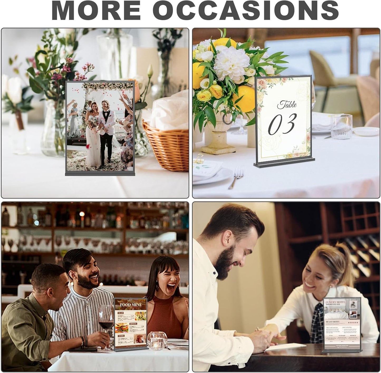 EHWINE 8 Pack Acrylic Sign Holder 8.5 x 11, Double-Sided Tabletop Black Sign Holder, Clear Acrylic Picture Frame Menu Flyer Paper Holder Display Stand for Home Wedding Party (with Non-Slip Pads)