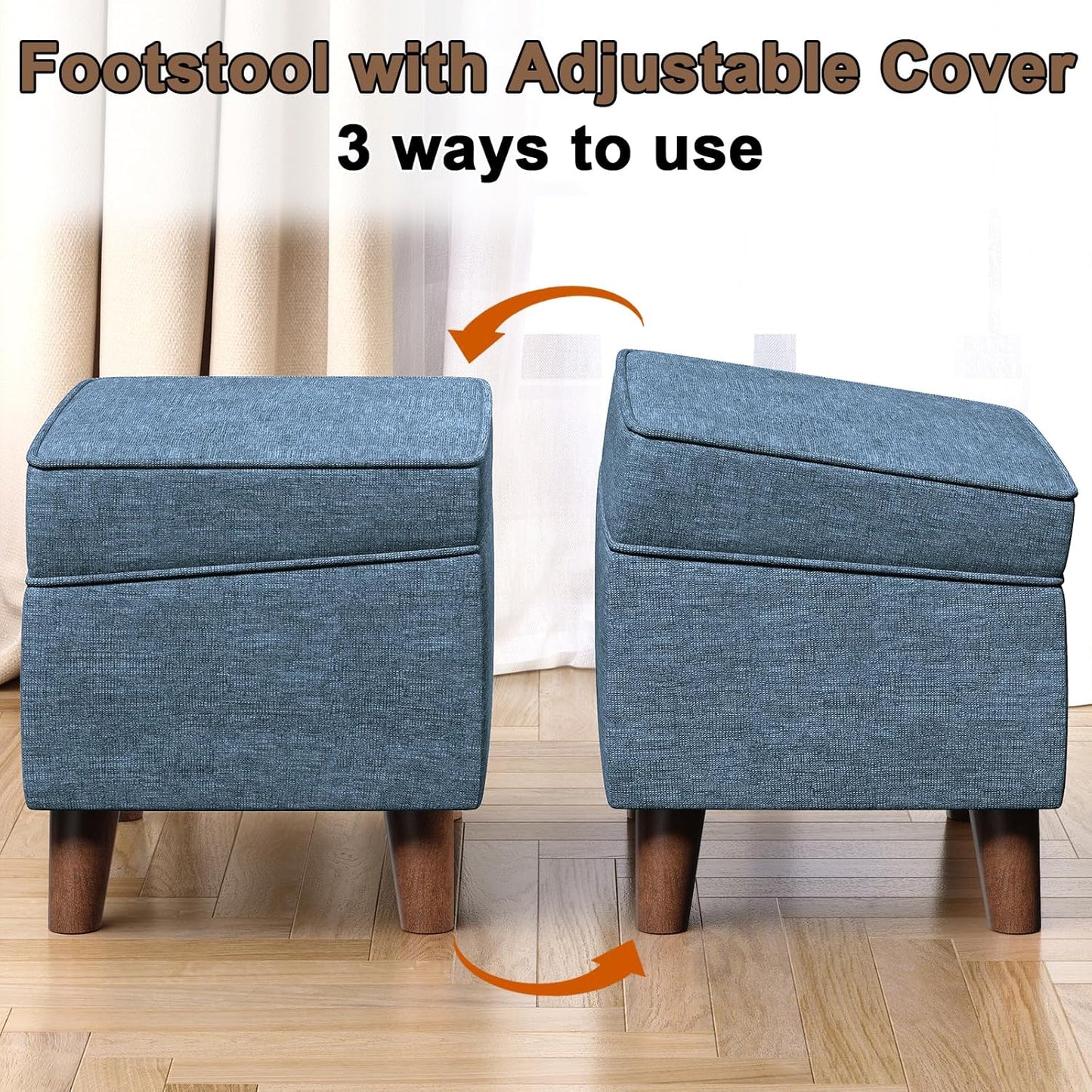 Foot Rest with Adjustable Cover, Storage Ottoman Dorm, Footstool and Sitting Stool, Ottoman Foot Stools for Living Room, Bedroom, Dorm, Blue