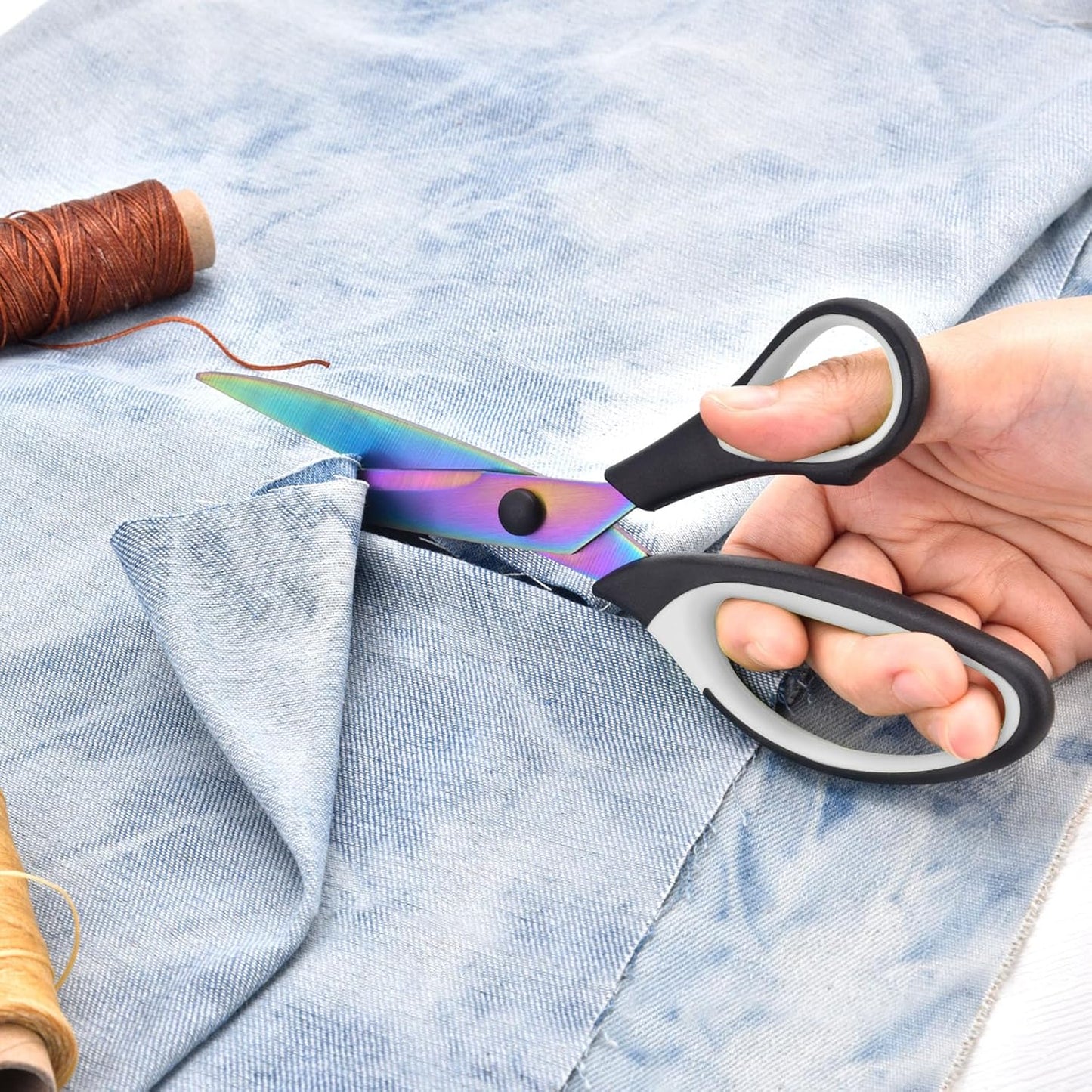 Craft Scissors Set of 3 Pack, All Purpose Sharp Titanium Blades Shears, Comfort Grip Handle, Multipurpose Fabric Scissors Tool Great for Adults, Office, Sewing, School and Home Supplies, White&Black