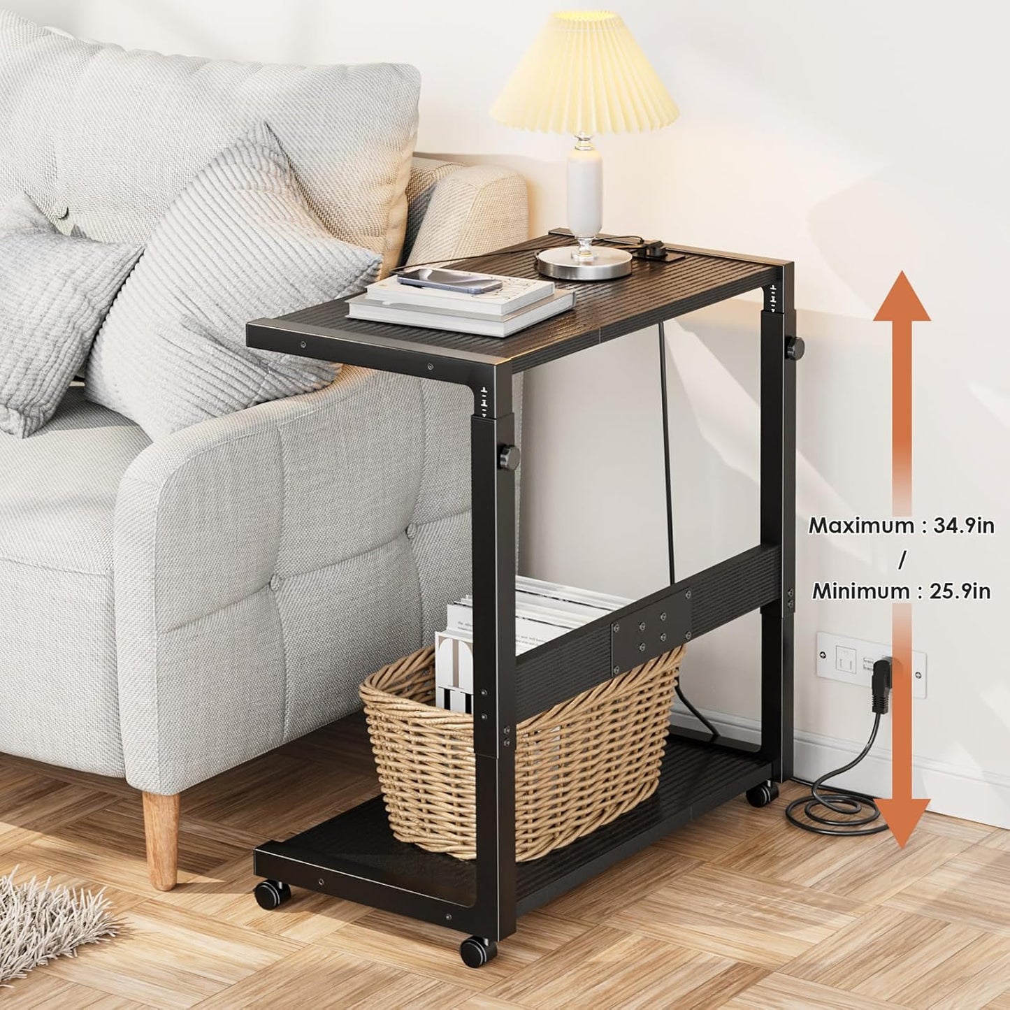 JANE EYRE PC Tower Stand - Adjustable Computer Tower Stand with Charging Station CPU Holder with Wheels for Home Office Gaming, Upgraded Larger Size 25.9" to 34.9" Height