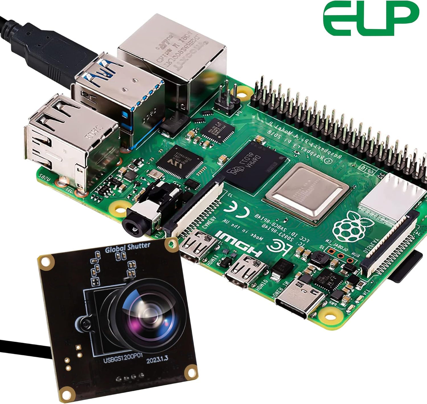 ELP High Speed Wide Angle Global Shutter USB Camera Module for Computer 1080P Mini UVC USB2.0 Webcam Board with 120degree No Distortion Lens AR0234 High Frame 90fps Web PC Camera Board for Laptop