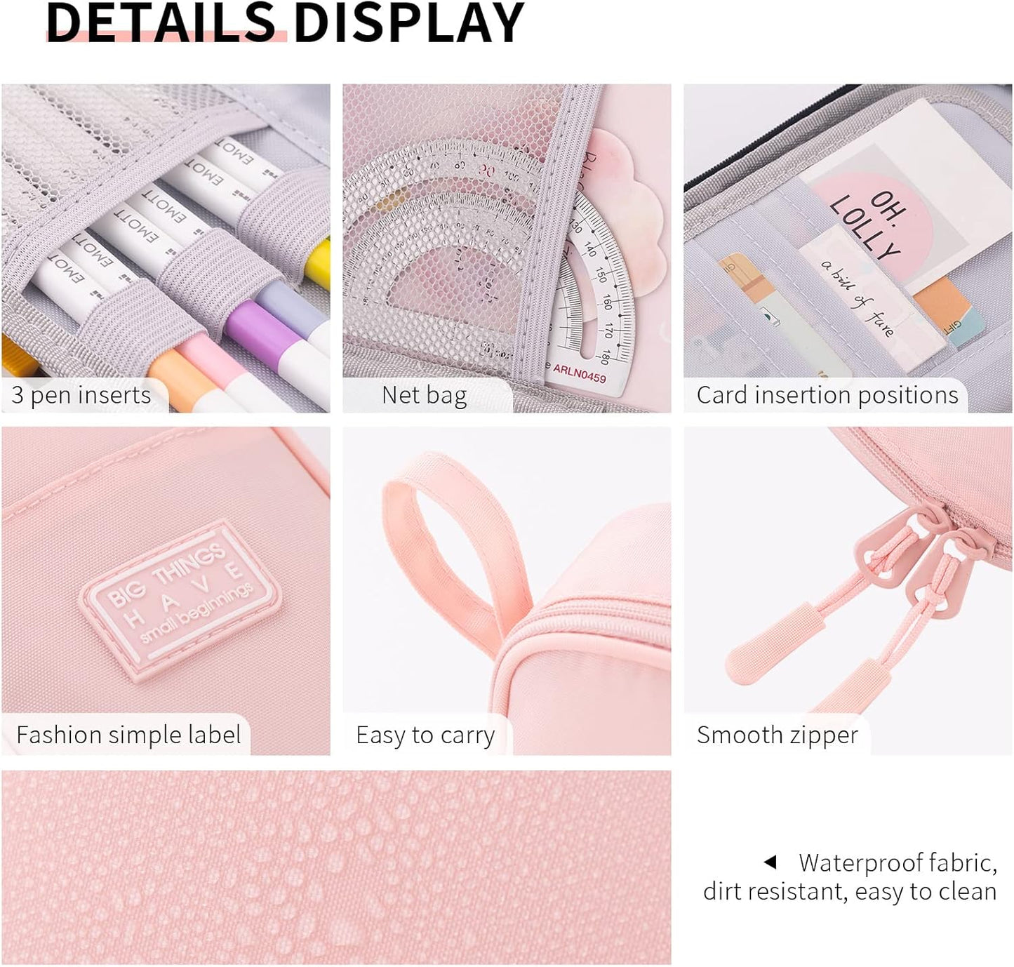 CICIMELON Durable Pencil Case Big Storage Pen Pouch Bag for School Supplies Office College Teen Girls Adults, Pink