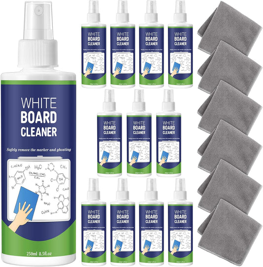 12 Pack Whiteboard Cleaner Spray 8.5oz Dry Erase Board Cleaner with 6 Cloths Non Toxic Dry Erase Cleaner Removes Stubborn Marks from Whiteboards