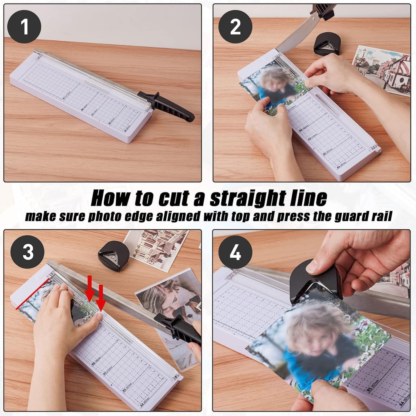 TIANSE Paper Trimmer 12” 8 to 12 Sheet Capacity Paper Cutter Guillotine with Safety Blade Lock Heavy Duty Plastic Base Paper Cutting Board for Home Office School White