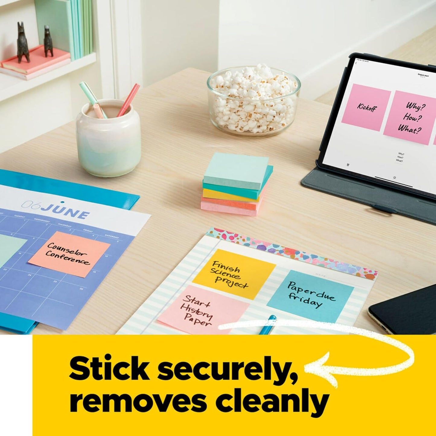 Post-it Notes, 4 in x 6 in, 5 Lined Sticky Note Pads, 100 Sheets per Pad, Beachside Café Collection, School Supplies and Office Products