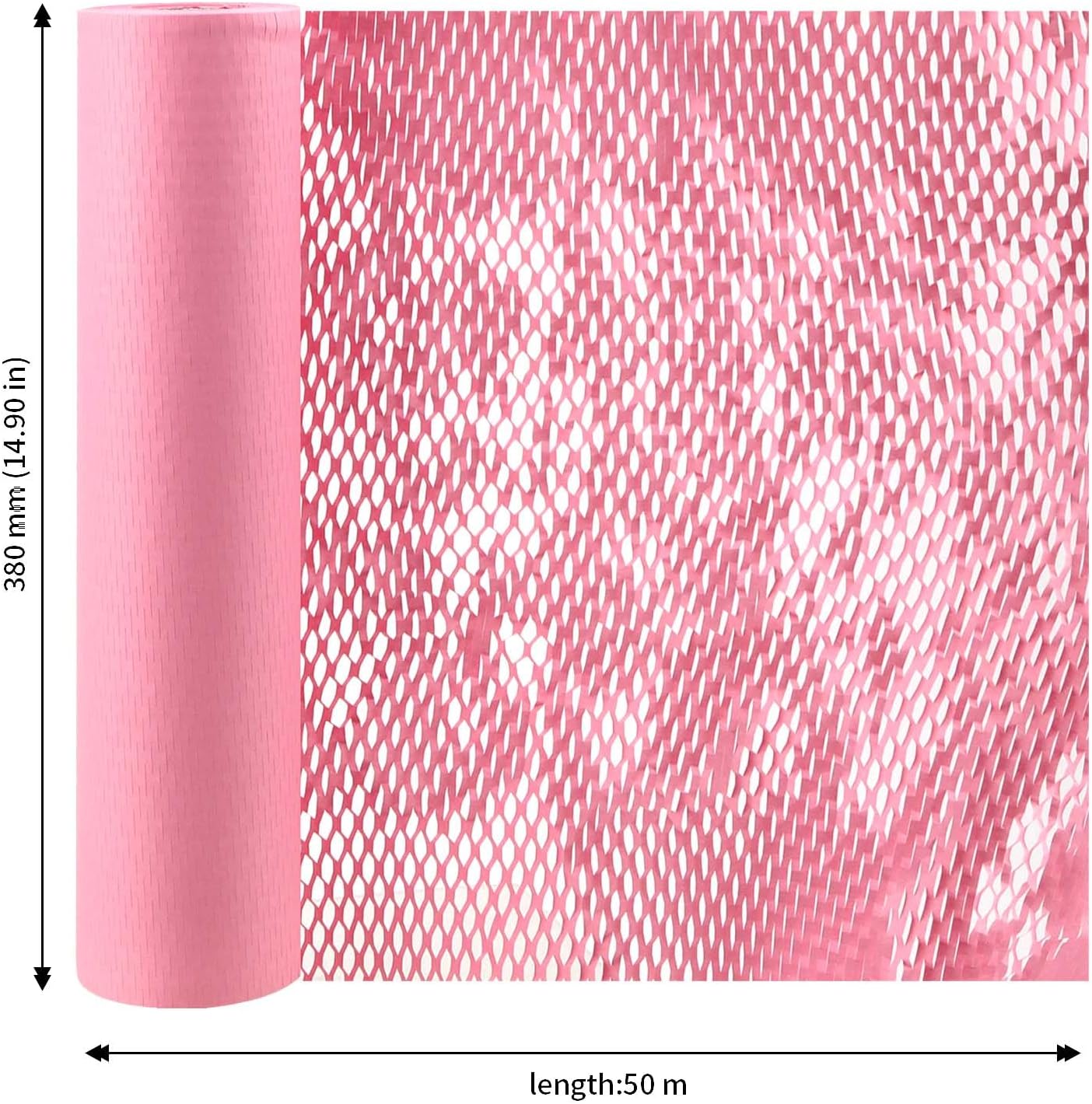 JAPCHET 15 In x 164 Ft Pink Honeycomb Packing Paper, Honeycomb Paper with Sticker Labels and 10 m Rope Honeycomb Wrap Roll for Packaging and Shipping