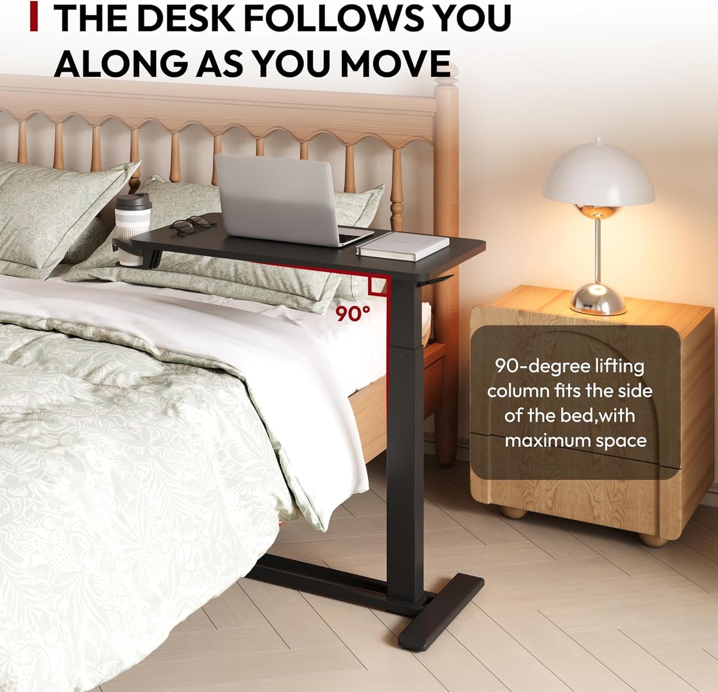 SANODESK Mobile Standing Desk with Hidden Wheels,Pneumatic Laptop Desk Rolling Computer Cart Movable Height Adjustable Small Sit Stand Desk for Home Office(27.6" W x 15.7" D, Black)