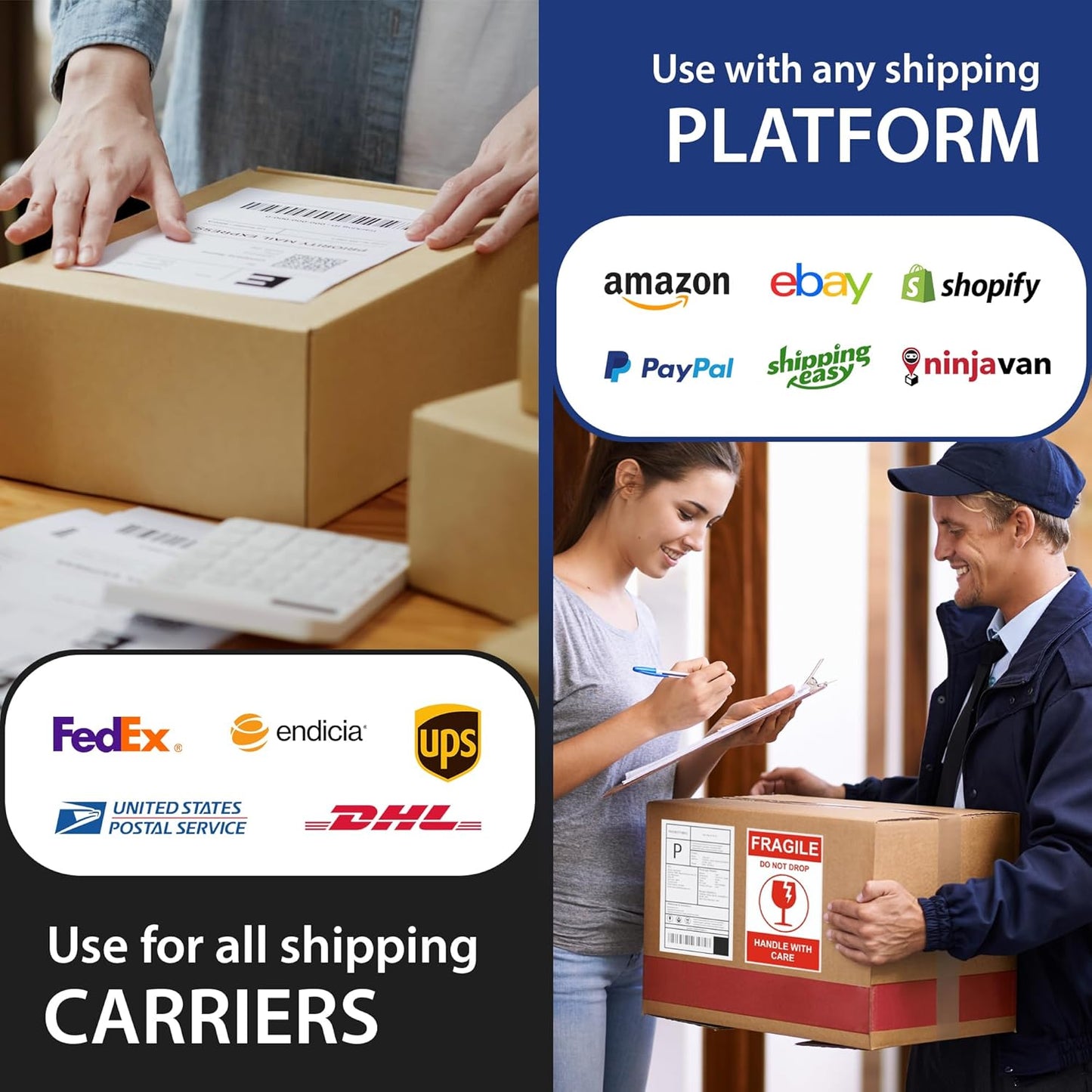 2000 Sheet (4000 Labels) | 8.5" x 11" 2 UP Half Sheet Self Adhesive Shipping Labels for Laser & Inkjet Printers | Ecommerce, Address, Mailing, Labeling, Packaging