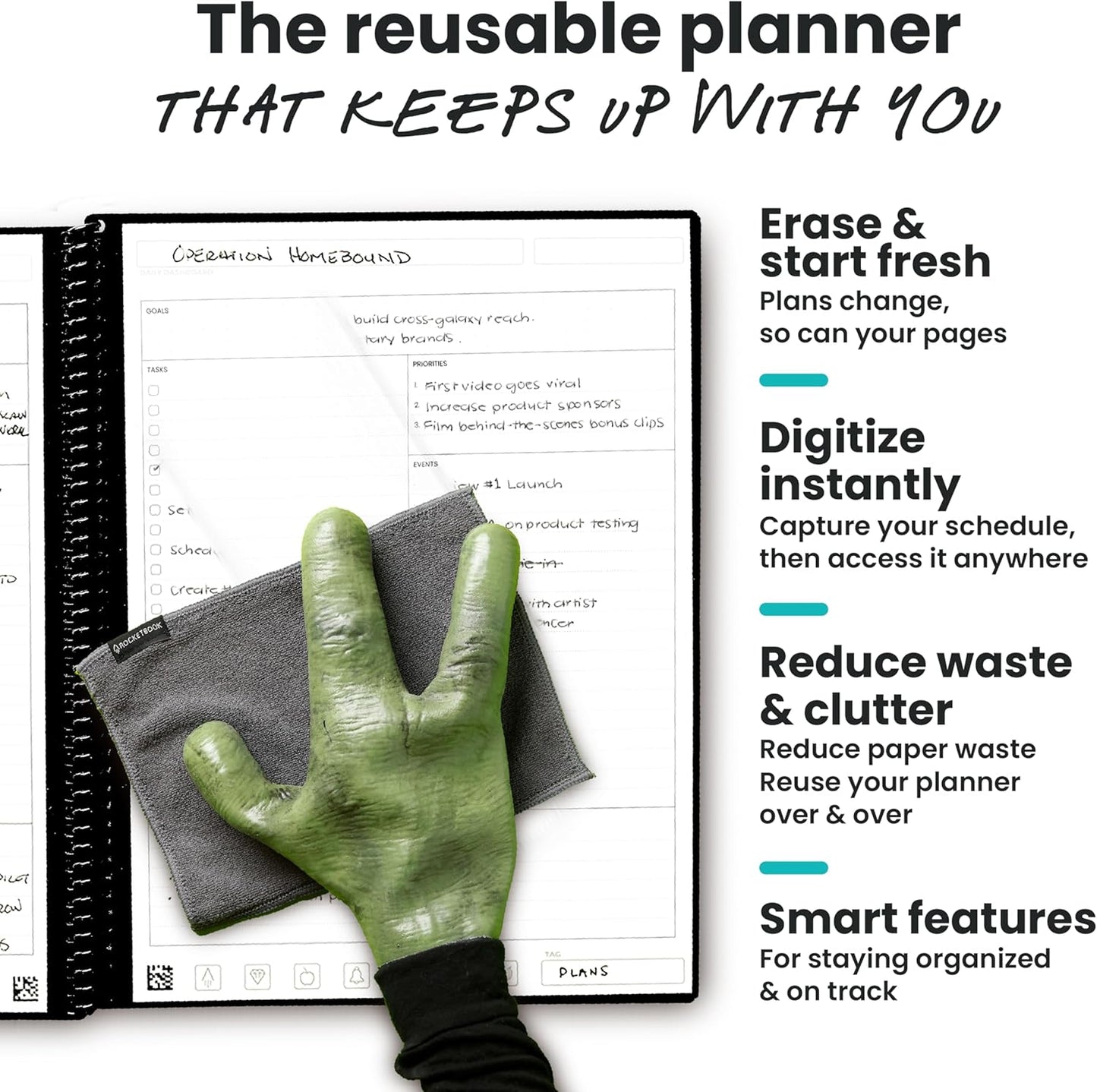 Rocketbook Flex Planner, Reusable Undated Smart, Letter Size 8.5x11 in Teal – Daily, Weekly, Monthly, Annual Calendar, Tasks, Goals, Scheduling, Productivity, App Connected, Erasable, Durable Cover