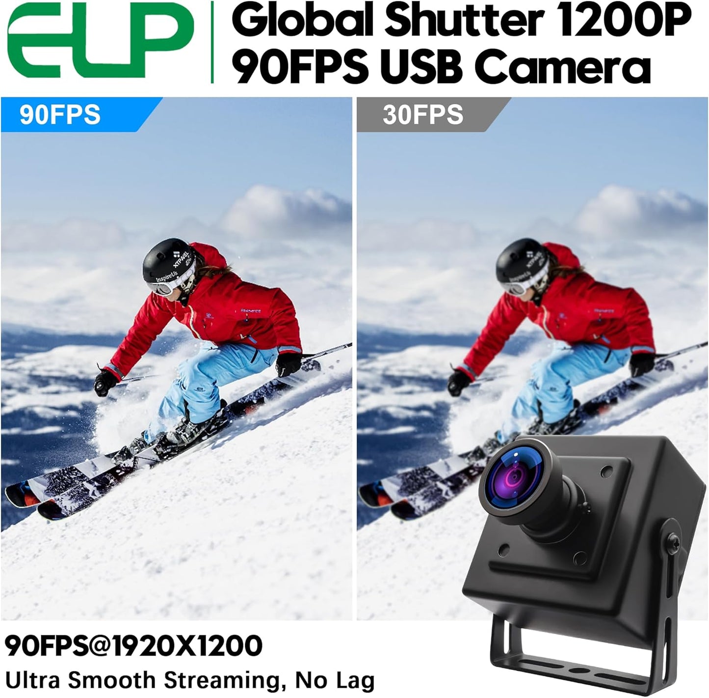 ELP Global Shutter USB Camera - Wide Angle Webcam for Computer & Laser Engraver - 1080P, 90fps, 120 Low Distortion Lens