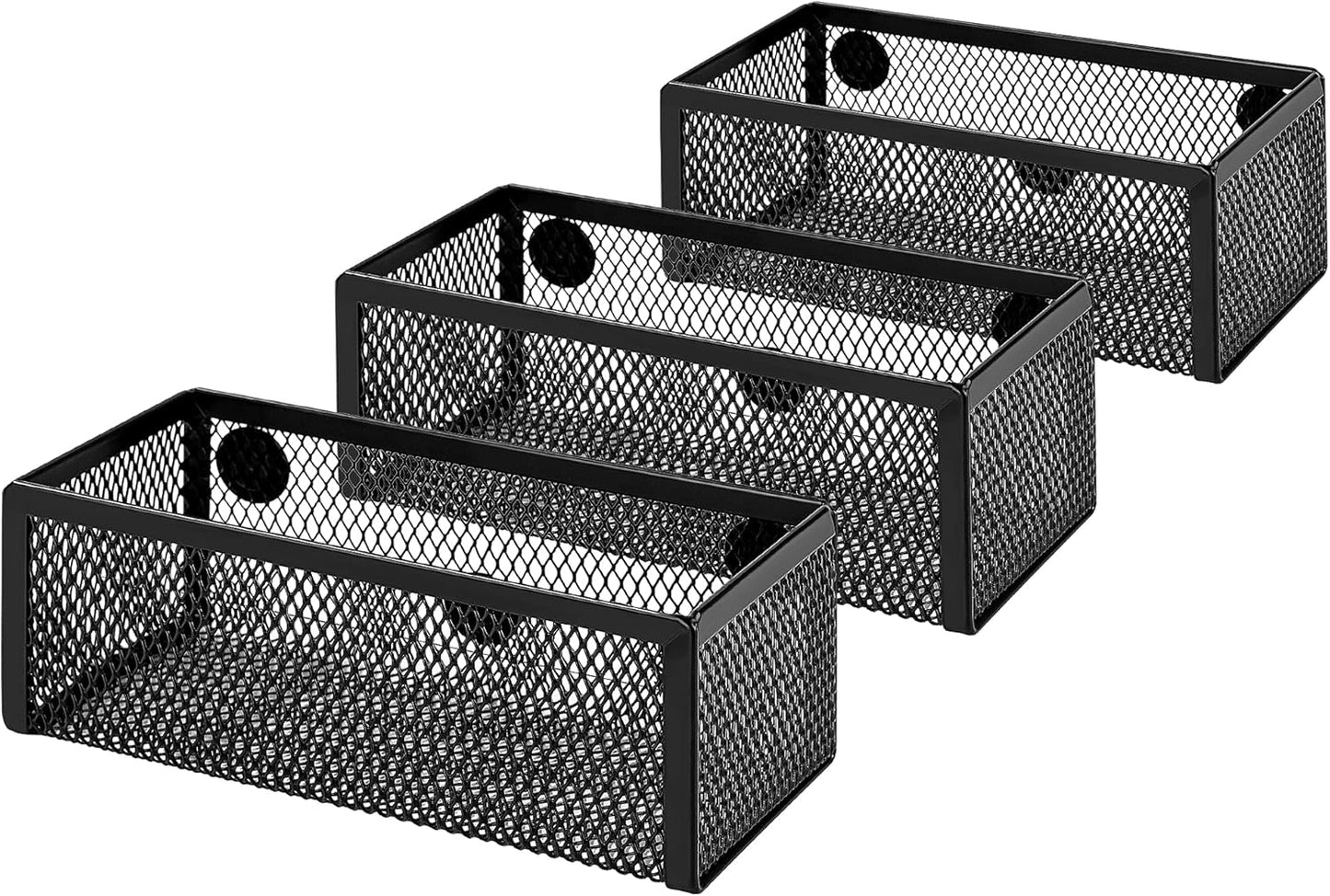 Amazon Basics Magnetic storage Bins, Office Caddy Storage, Black, Pack of 3, 6" x 2.5" x 2.2"