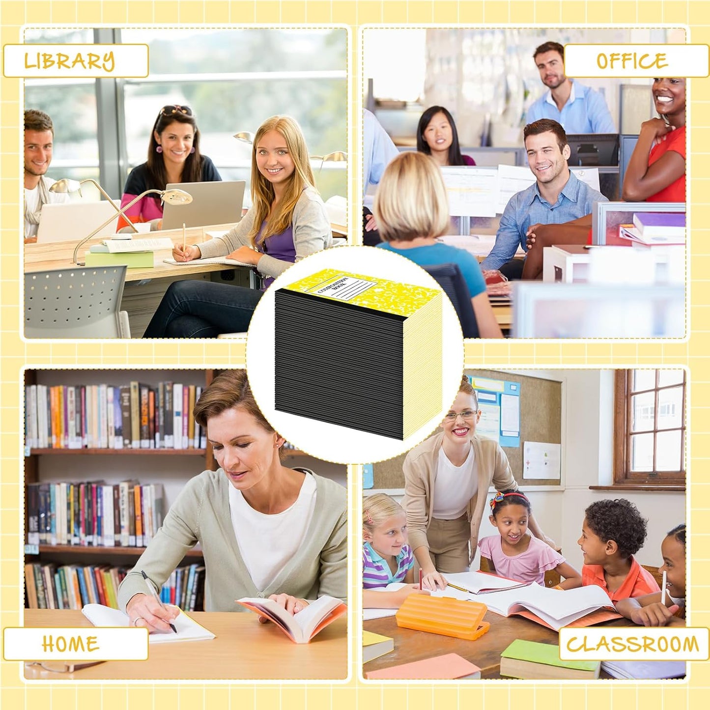 Fainne 100 Pack A5 Composition Notebooks Bulk College Ruled Composition Notebooks Marble Covers Notebook for Student Classroom Office Supplies 30 Sheet/60 Page(Yellow)