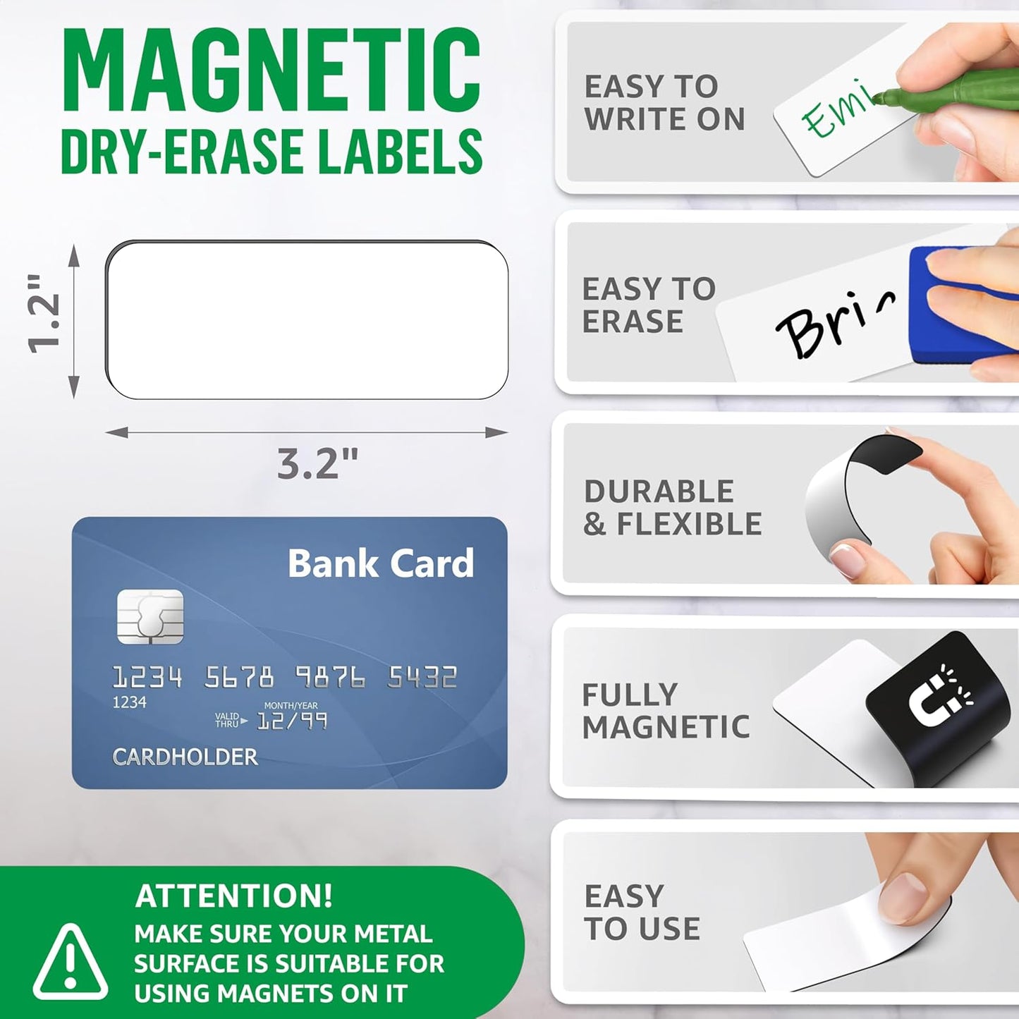 100 Pack Dry Erase Magnetic Labels 3.2x1.2 in - Magnetic Name Tags for Classroom Lockers School Bus - Classroom Magnets for Names Magnet Labels for Whiteboard Magnet Name Plates for Classrooms Blanked