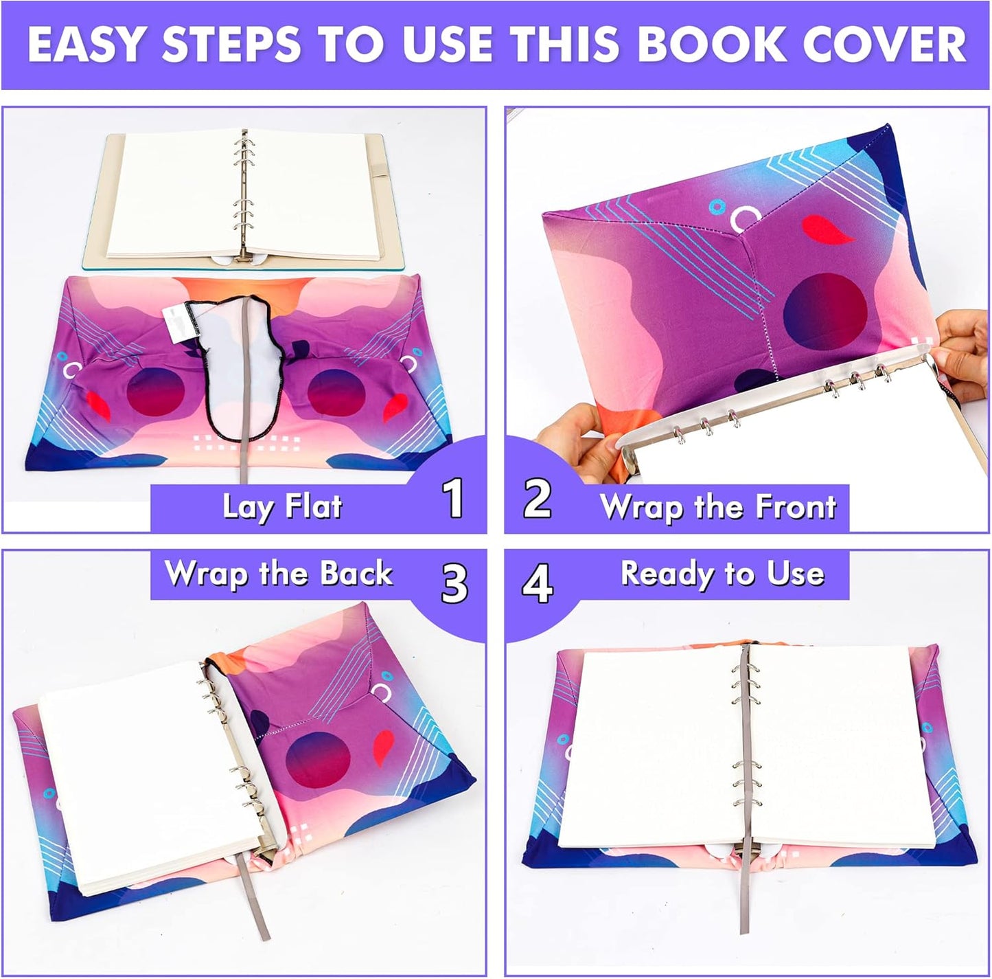 feela 12 Pack Jumbo Fabric Book Covers, Stretchable Washable Durable Reusable Nylon, for Hardcover Textbooks Notebooks up to 9'x11', 12 Patterns