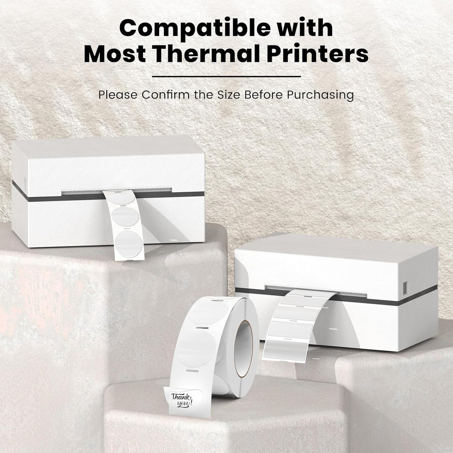 Clear Thermal Labels Round Vinyl 1 Inch Transparent Direct Printer Stickers Label Circle Self Adhesive Waterproof Decals Roll for Home Office Business QR Code Seal DIY Logo 500 PCS